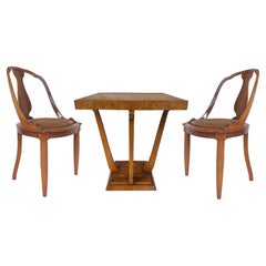 Beautifully Grained Fine Austrian Biedermeier Burlwood Table and 2 Chairs