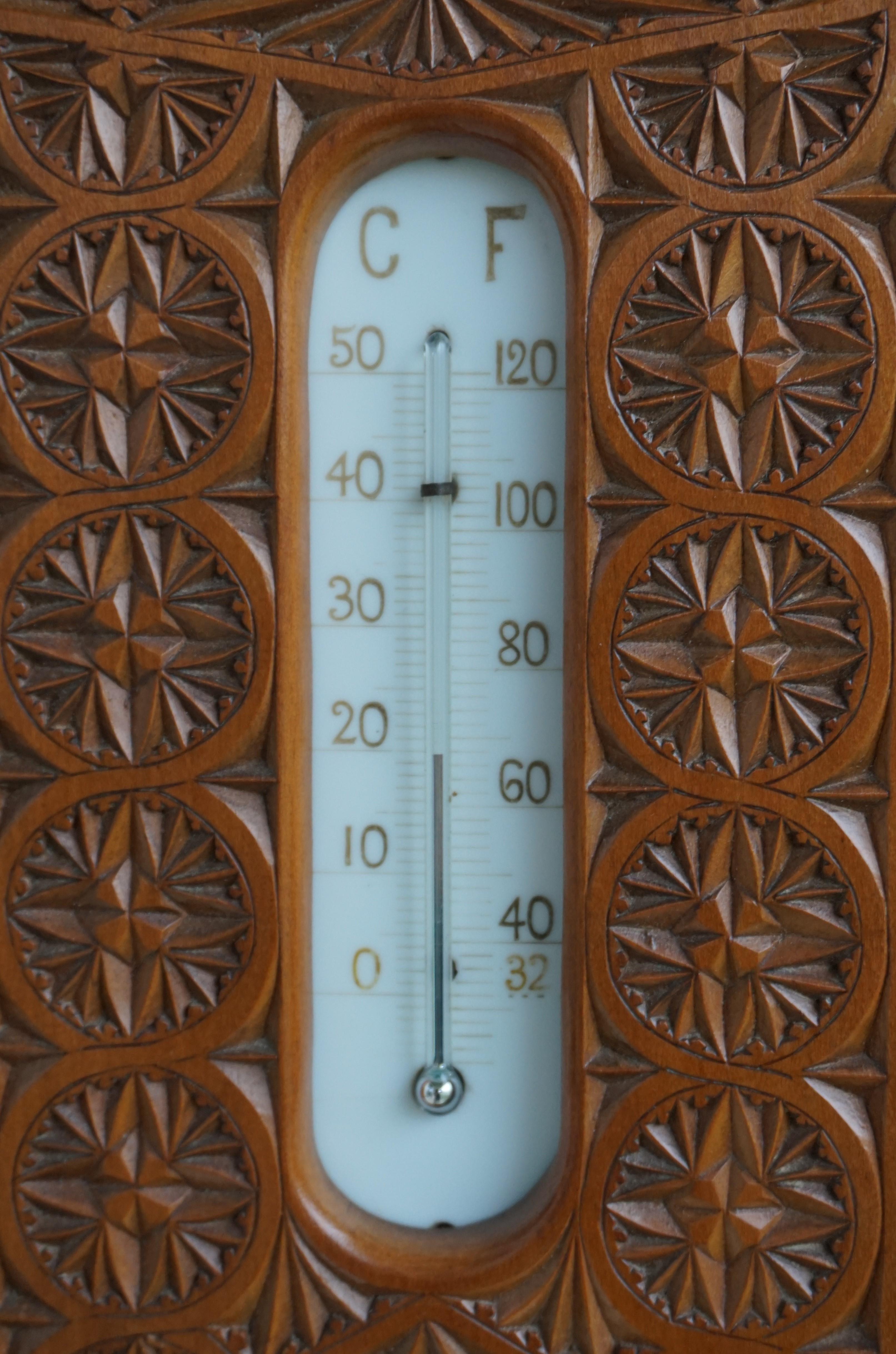 Schön handgeschnitztes antikes niederländisches Arts and Crafts Barometer und Thermometer 1910 im Angebot 10