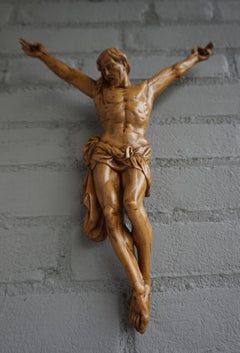Beautifully Hand Carved Vintage Wooden Corpus of Jesus Christ for Wall Mounting