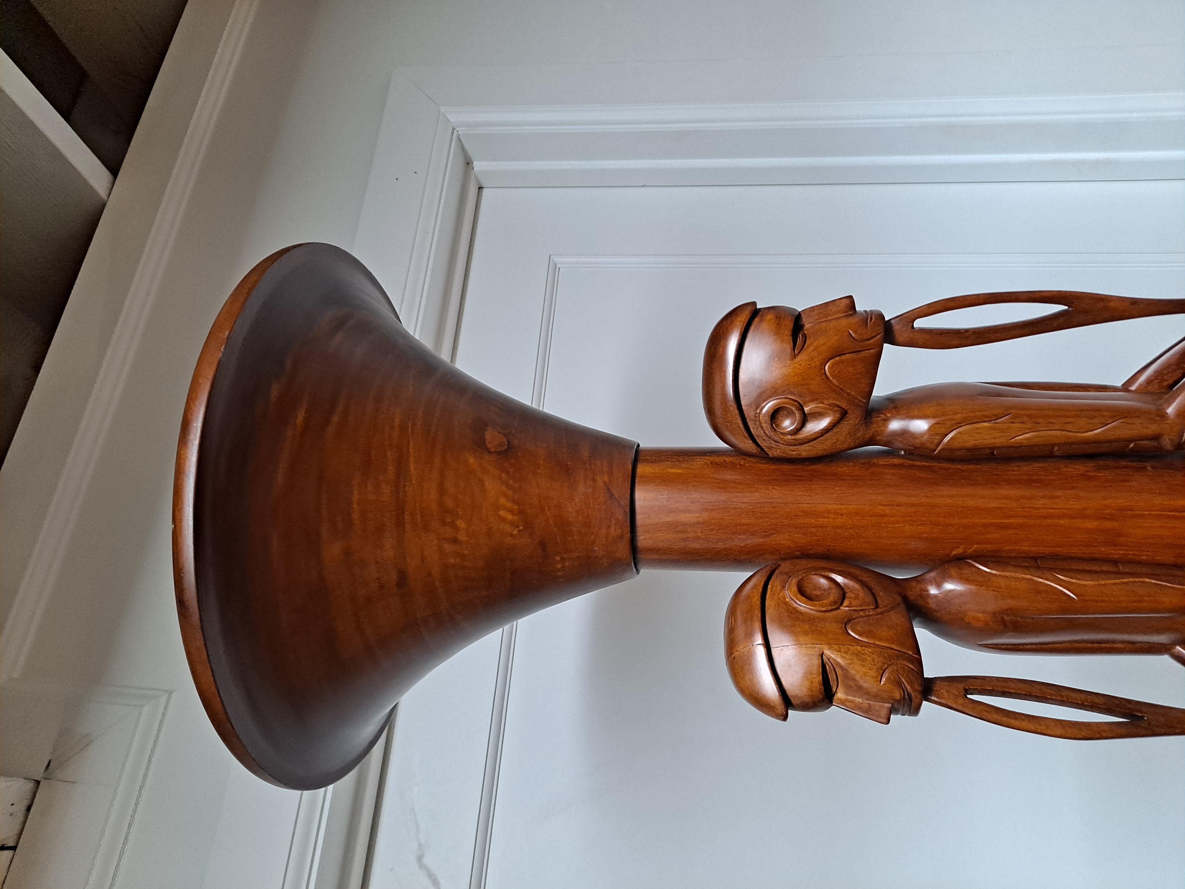 Wood Beautifully hand carved wooden figure floor lamp For Sale