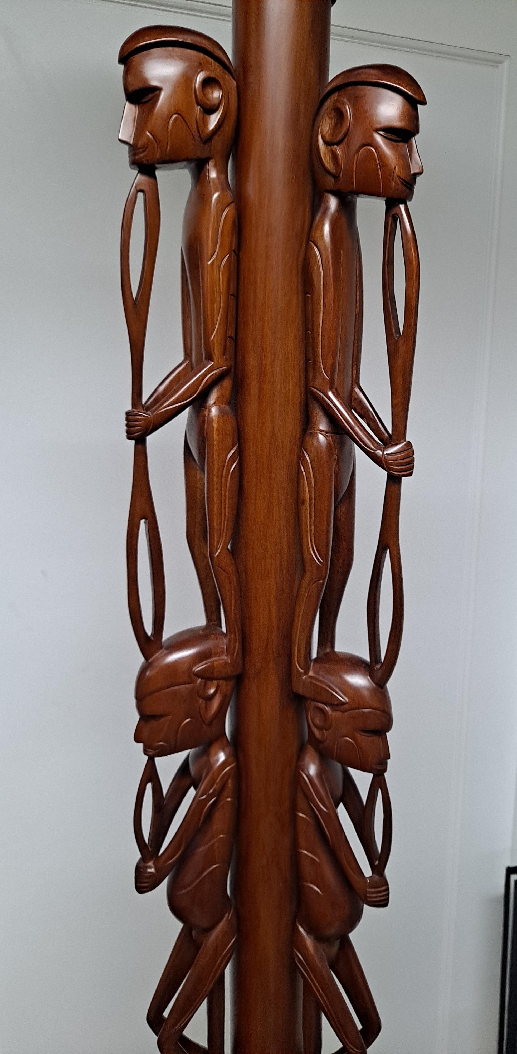 Beautifully hand carved wooden figure floor lamp For Sale 5