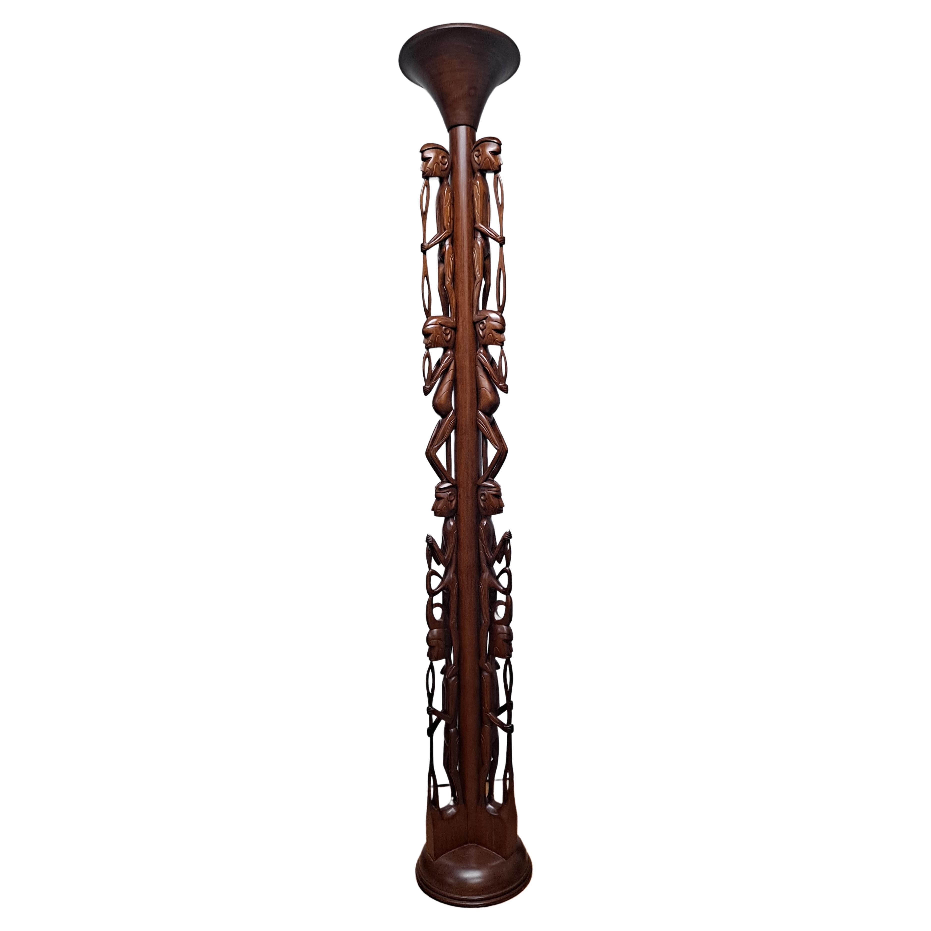 Beautifully hand carved wooden figure floor lamp For Sale