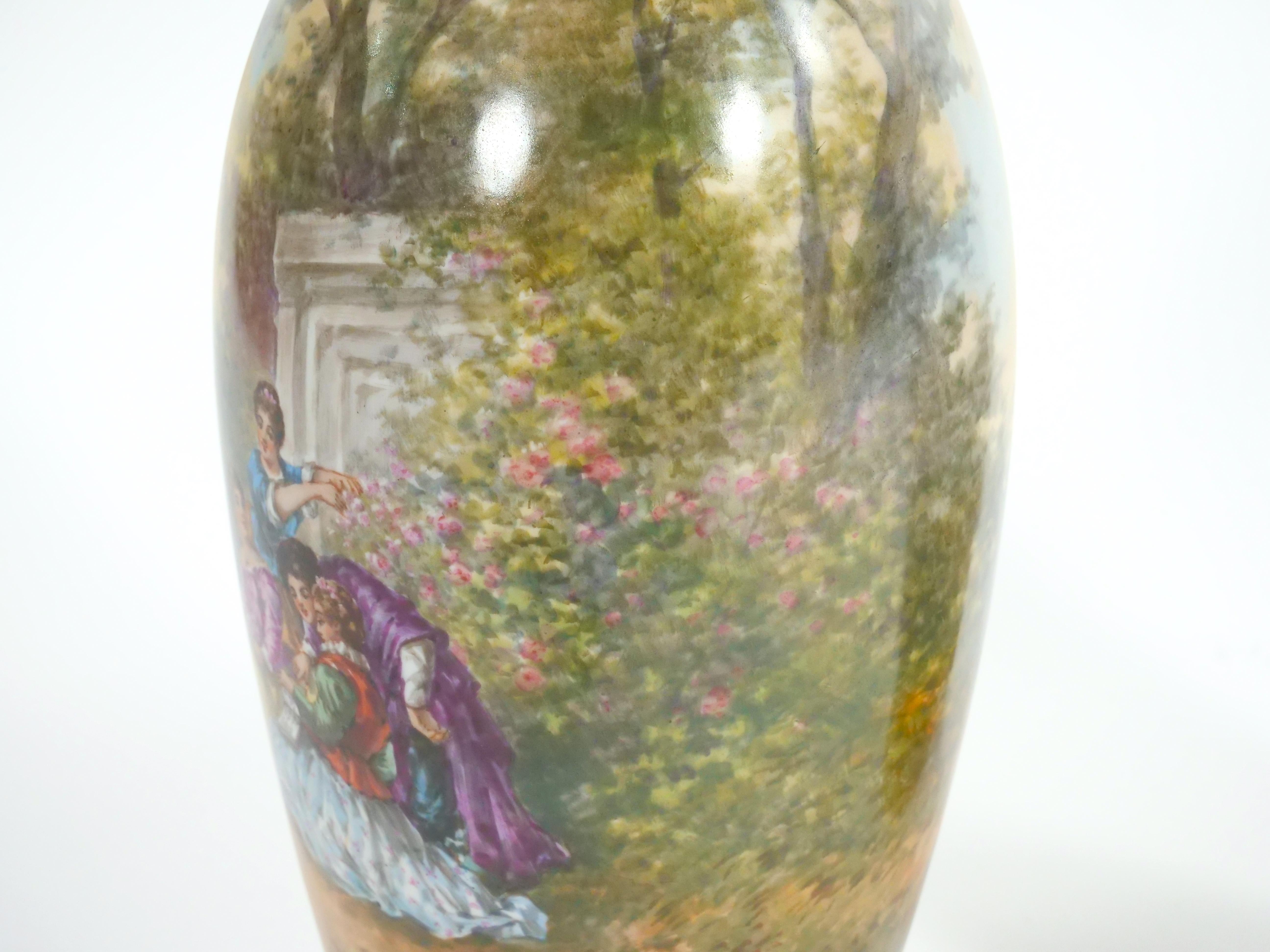 Beautifully Hand Painted & Decorated Gilt Gold Scene Detail Decorative Pair Vase For Sale 6