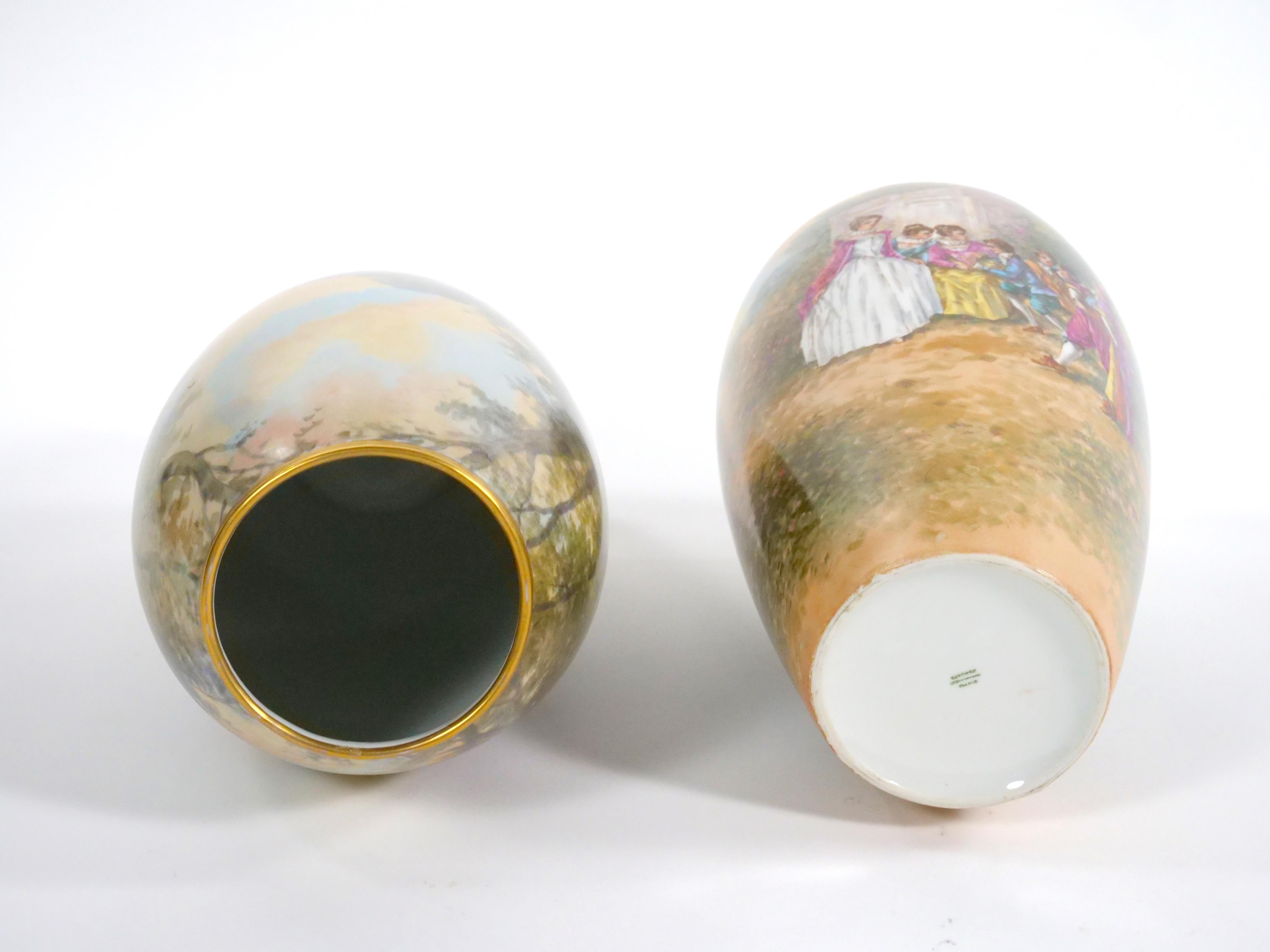 Beautifully Hand Painted & Decorated Gilt Gold Scene Detail Decorative Pair Vase For Sale 8