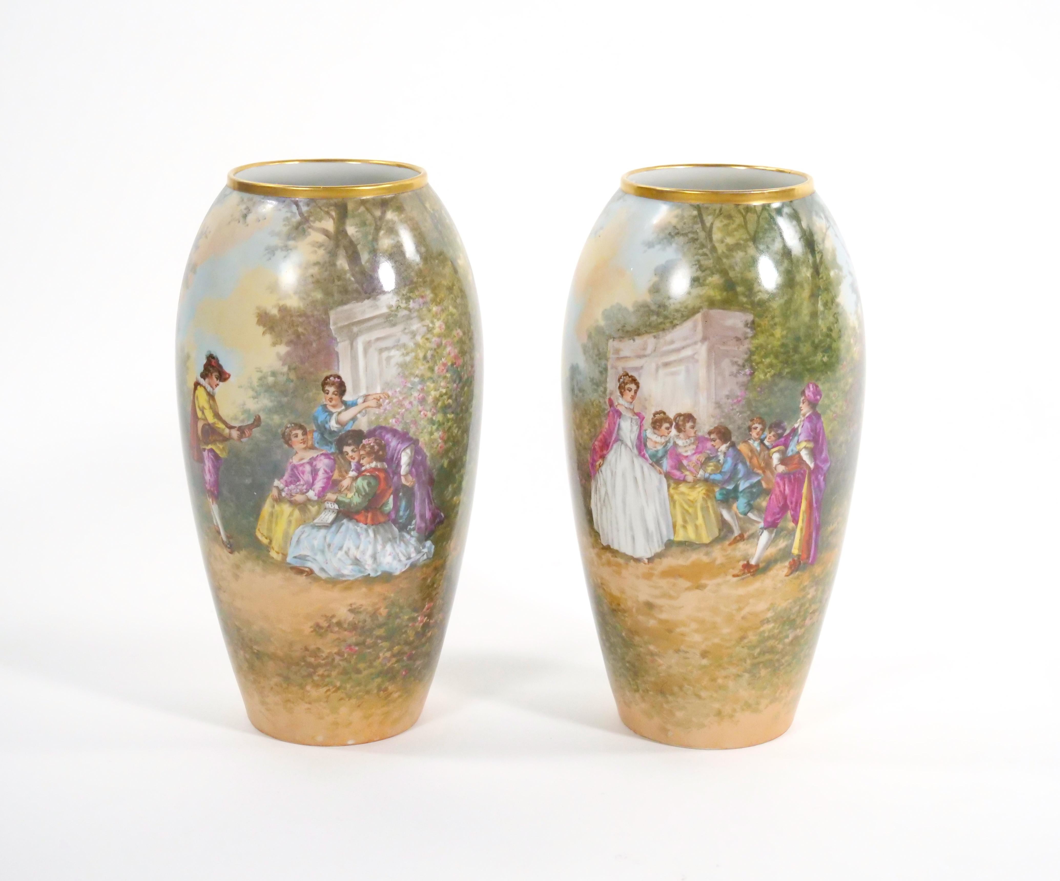 Beautifully Hand Painted & Decorated Gilt Gold Scene Detail Decorative Pair Vase For Sale 9
