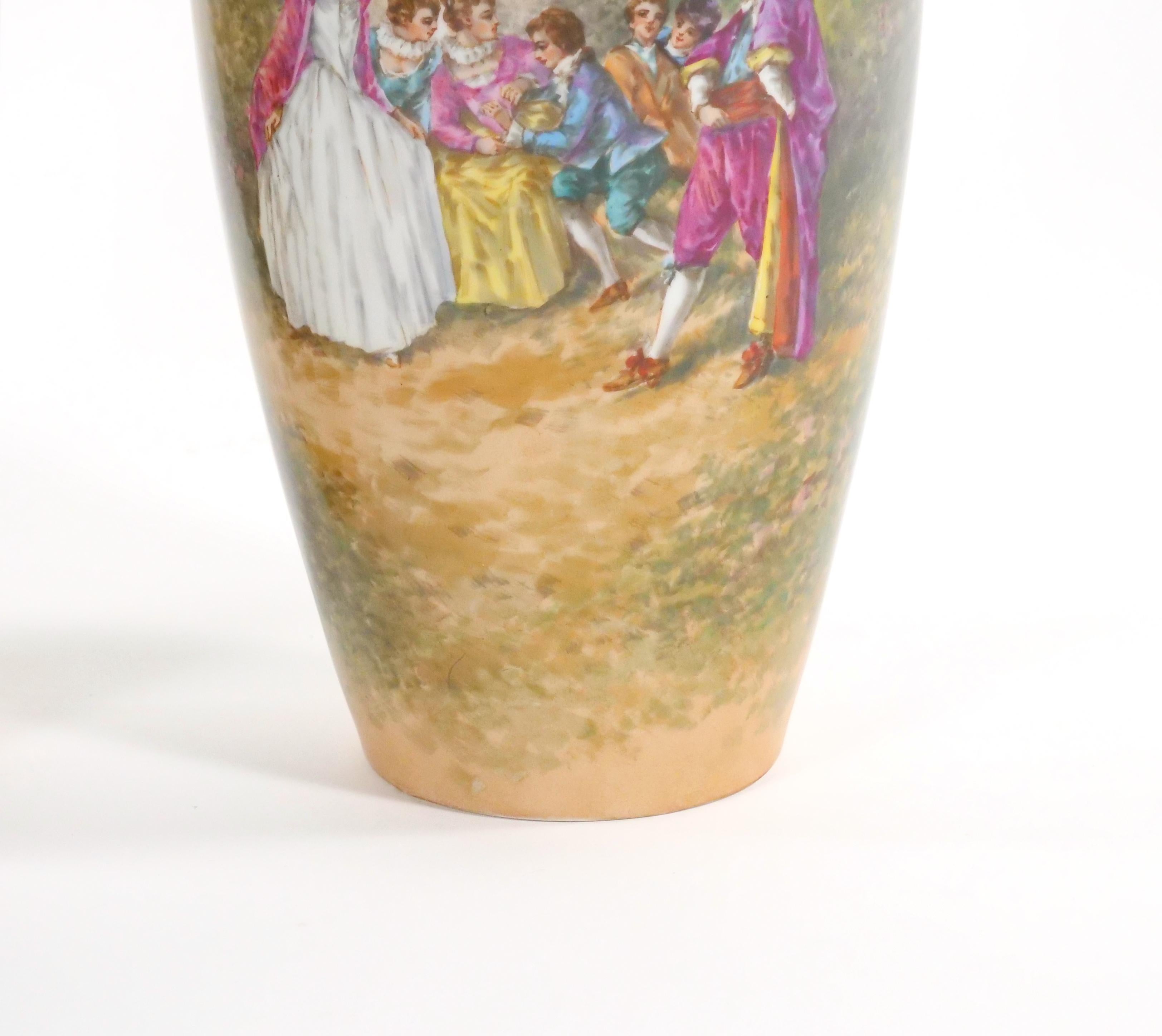 Beautifully Hand Painted & Decorated Gilt Gold Scene Detail Decorative Pair Vase For Sale 2