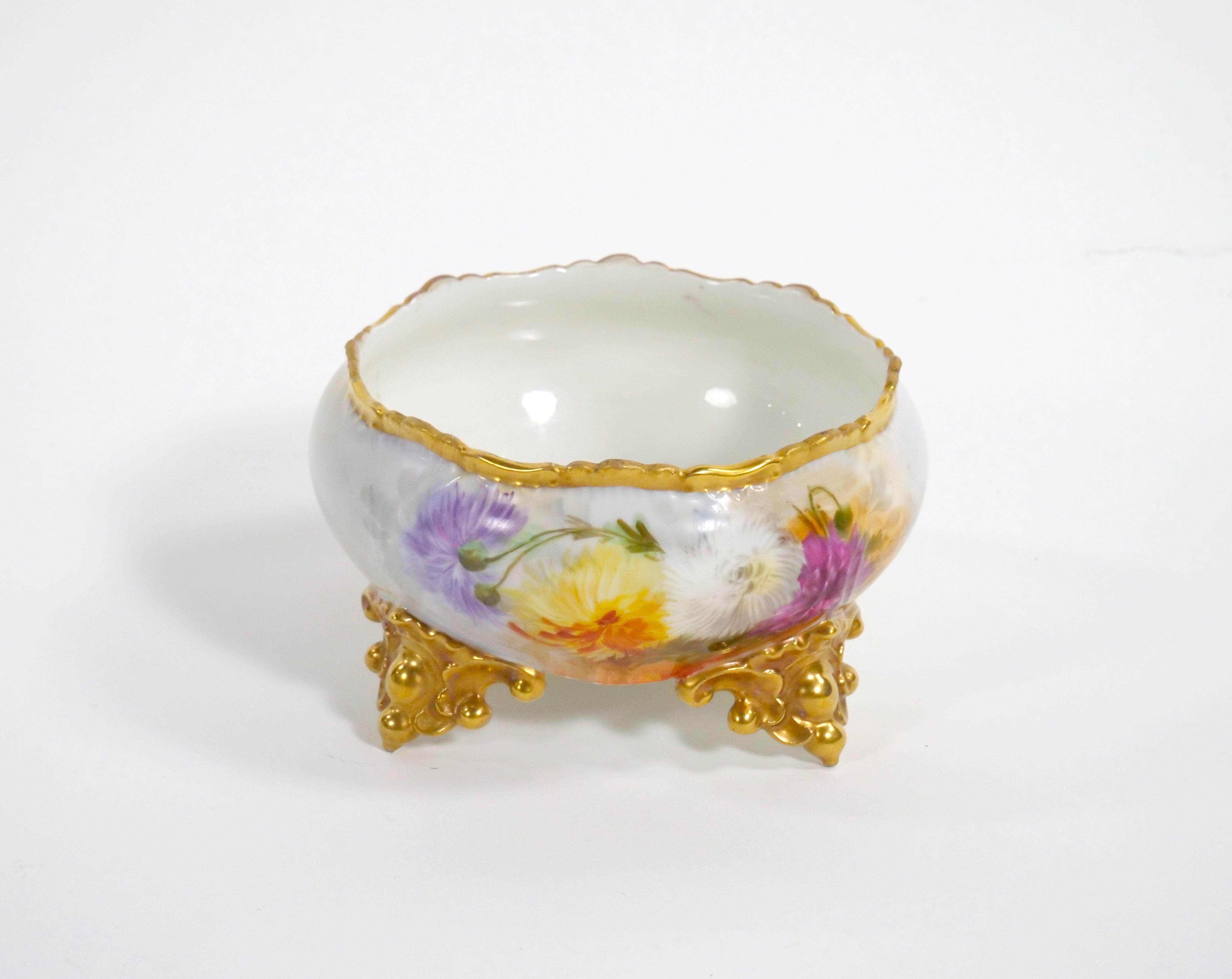 Louis XVI Beautifully Hand Painted / Gilt  French Porcelain Footed Centerpiece Bowl For Sale