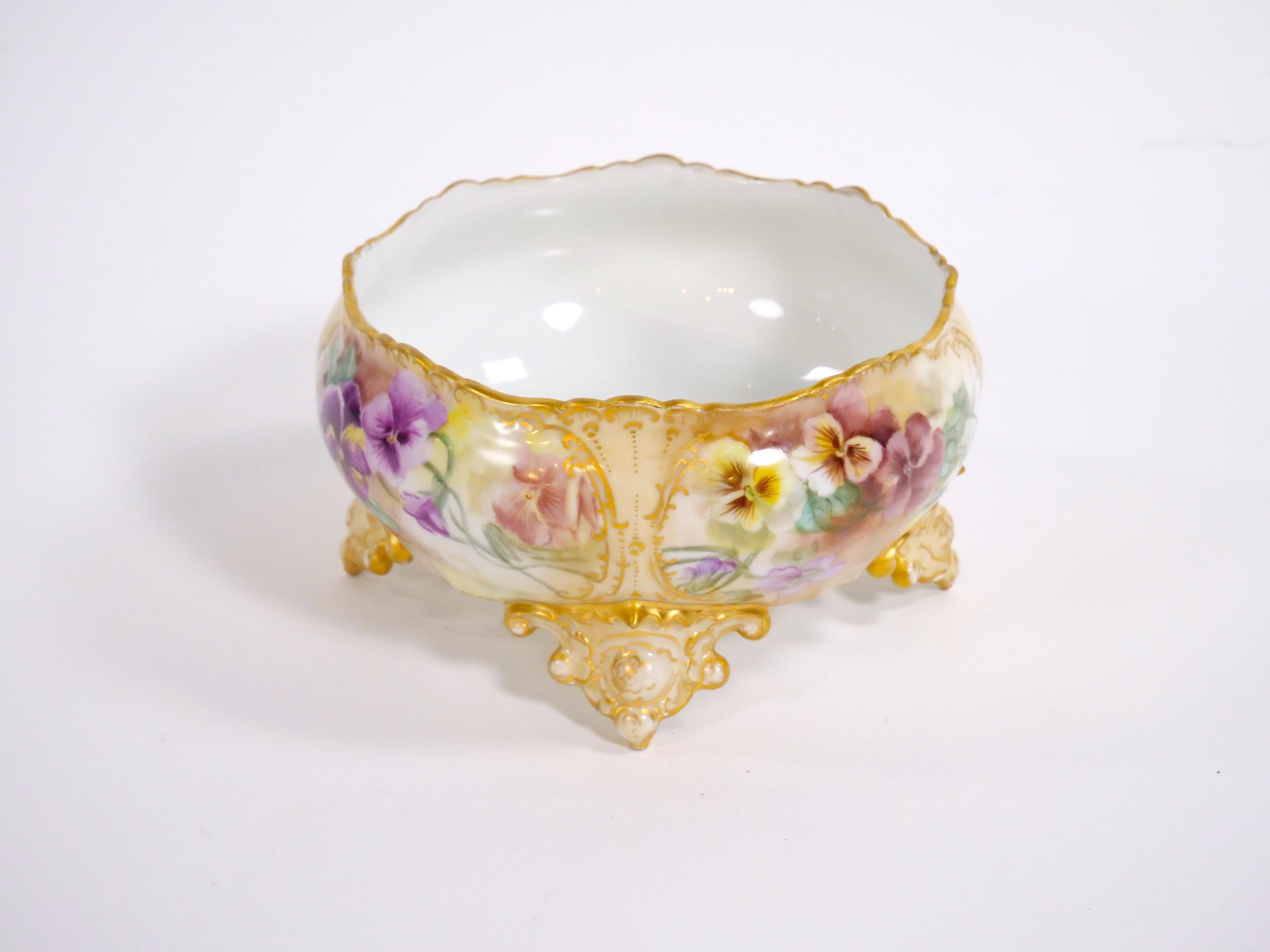 Louis XVI Beautifully Hand Painted / Gilt  French Porcelain Footed Centerpiece Bowl For Sale