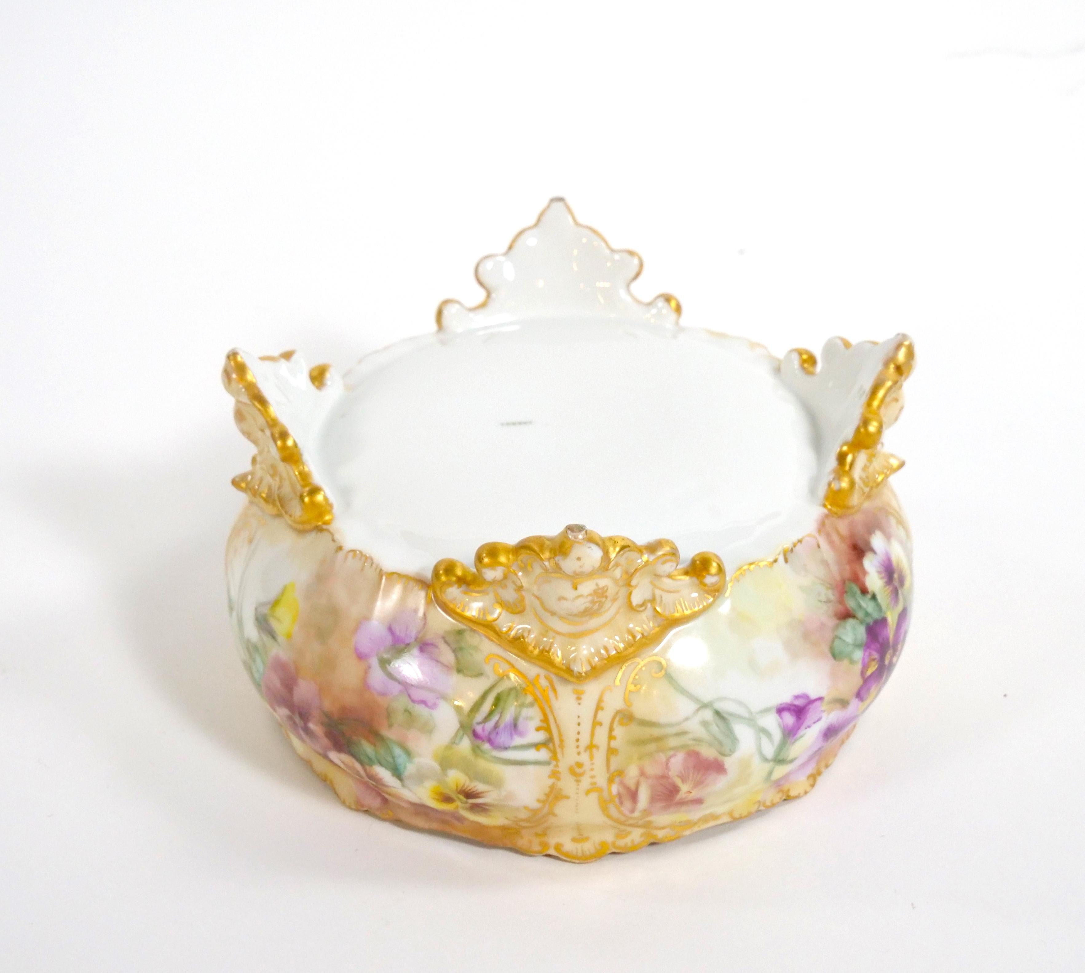 Beautifully Hand Painted / Gilt  French Porcelain Footed Centerpiece Bowl For Sale 1