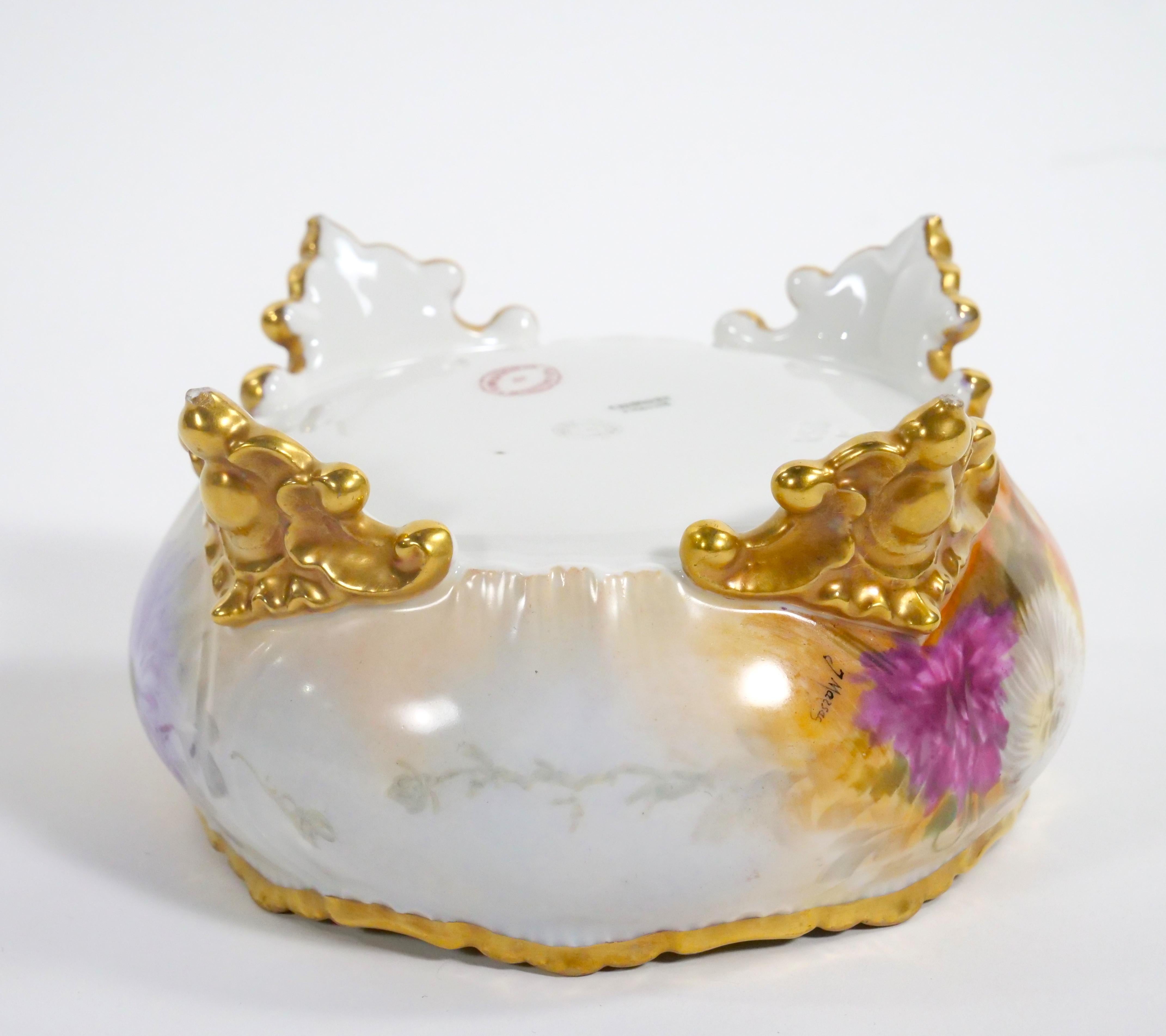 Beautifully Hand Painted / Gilt  French Porcelain Footed Centerpiece Bowl For Sale 2