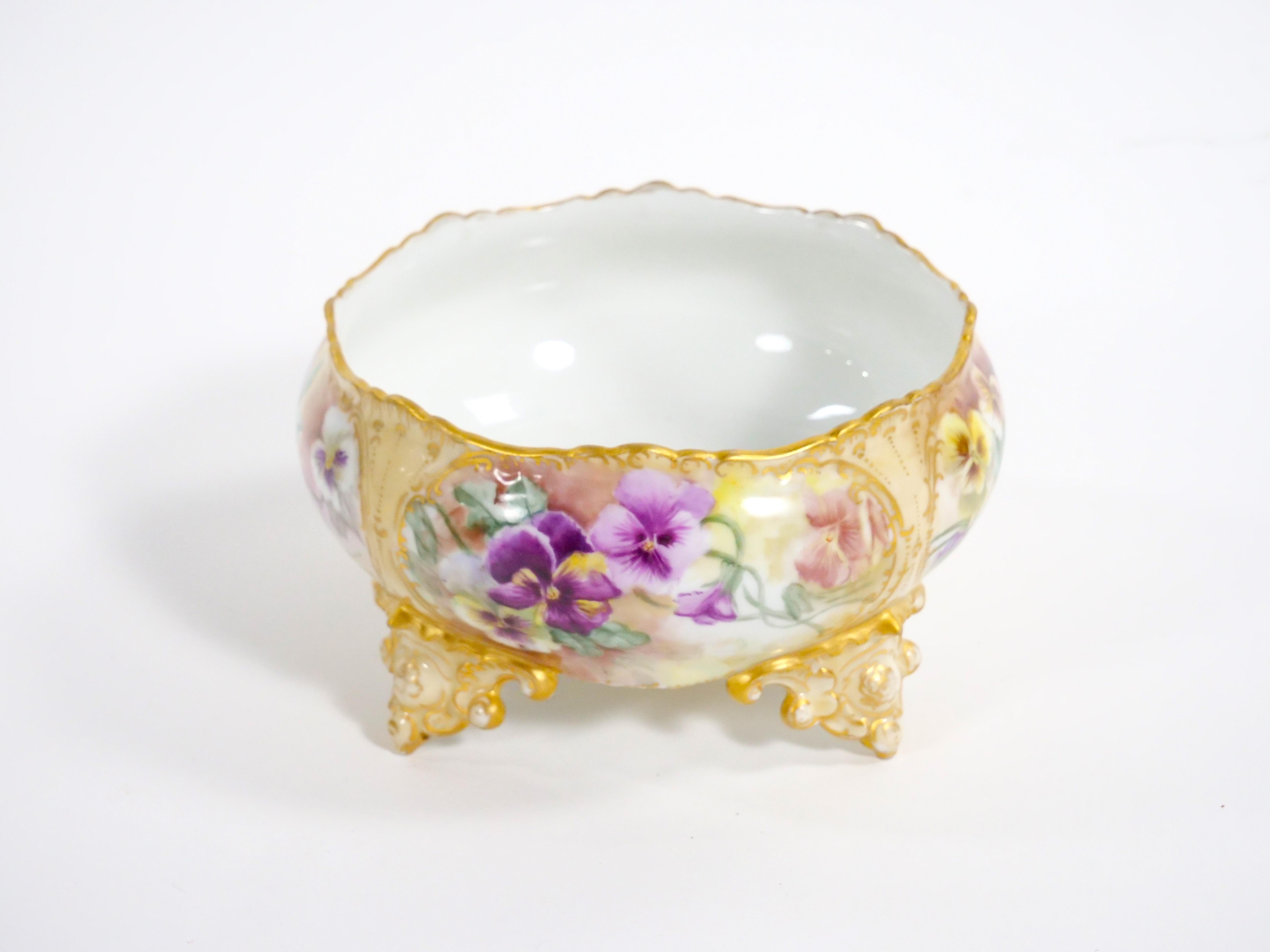 Beautifully Hand Painted / Gilt  French Porcelain Footed Centerpiece Bowl For Sale 3