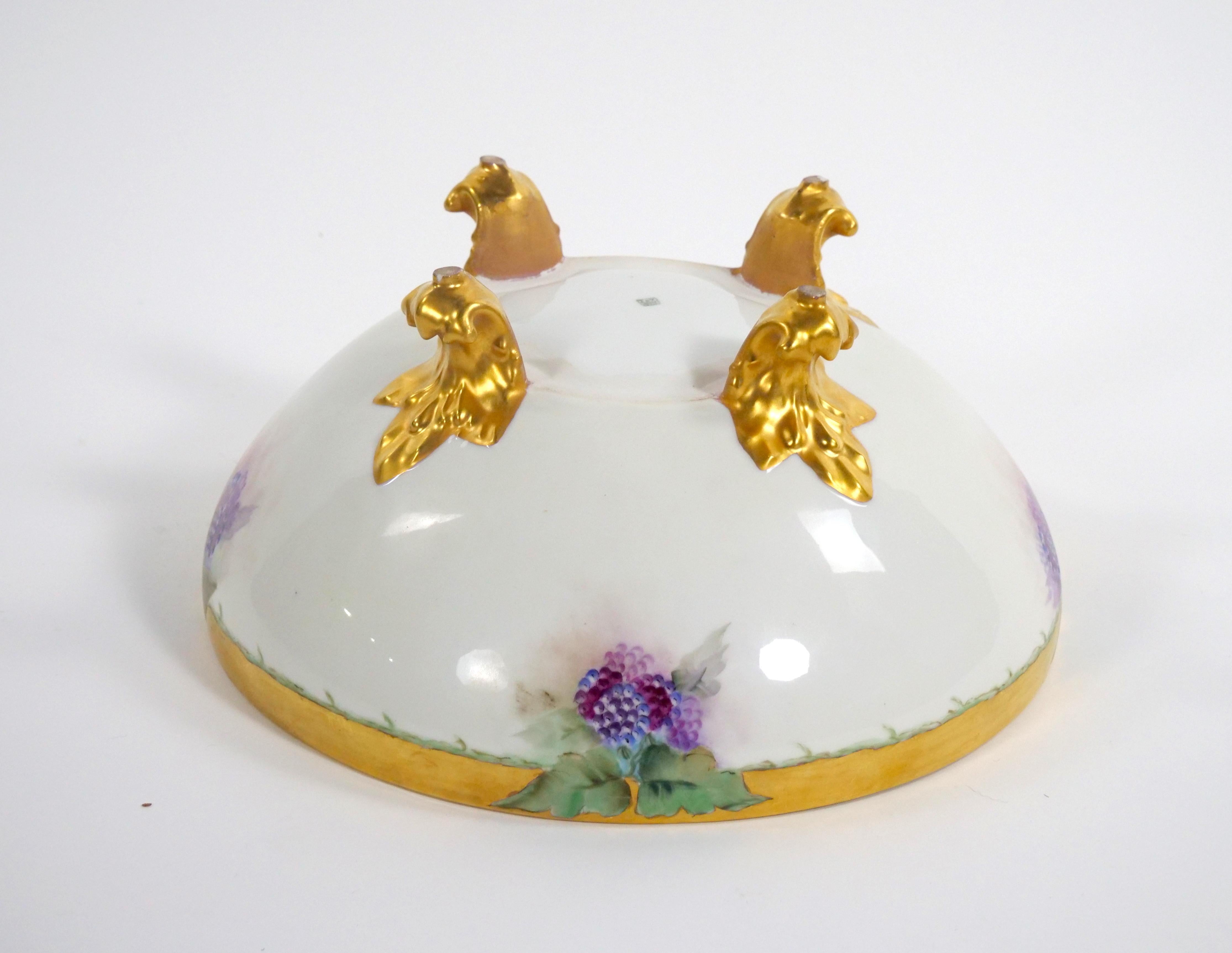 Beautifully Hand Painted / Gilt French Porcelain Footed Centerpiece / Punch Bowl For Sale 5