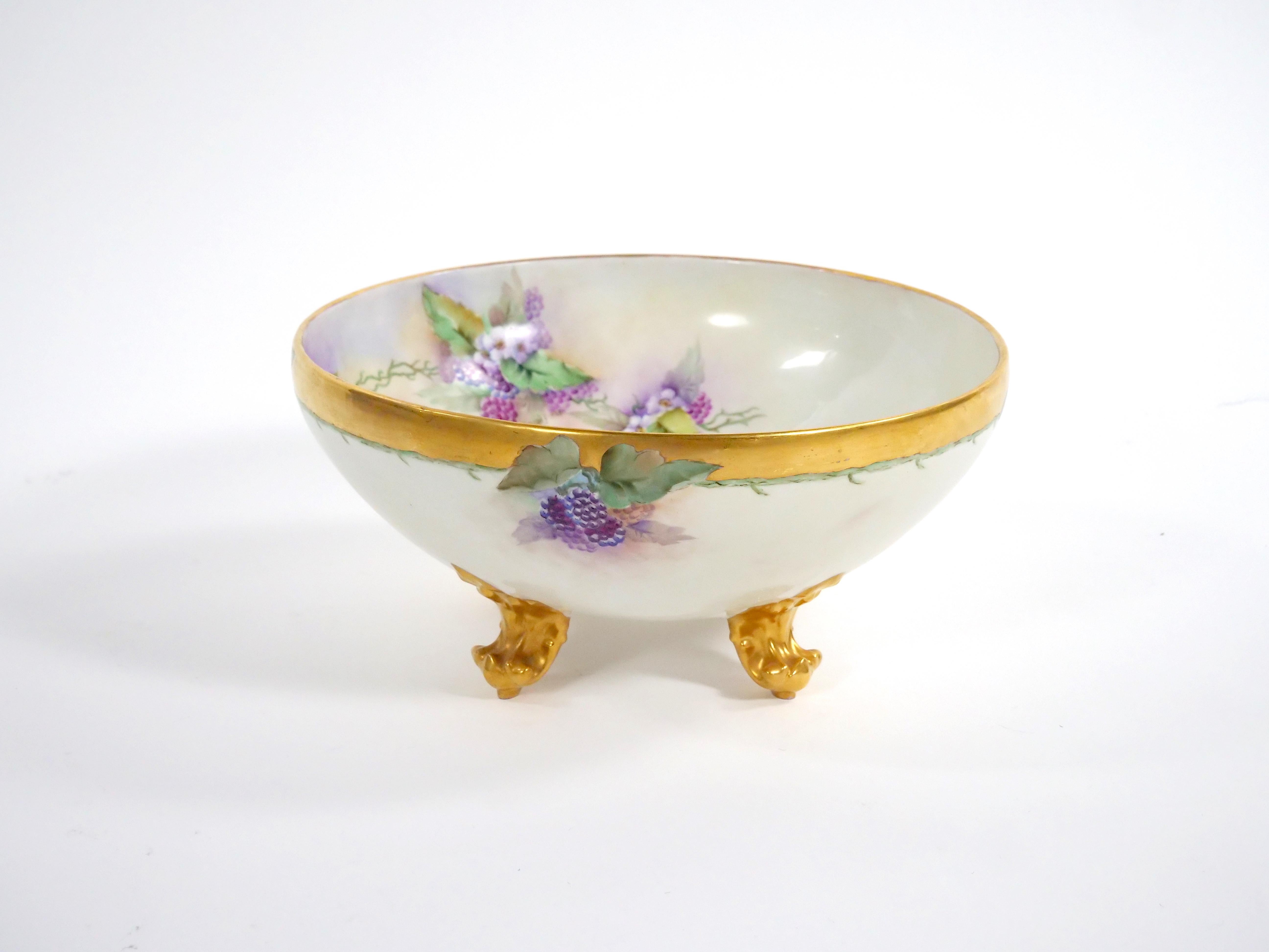 Beautifully Hand Painted / Gilt French Porcelain Footed Centerpiece / Punch Bowl For Sale 7