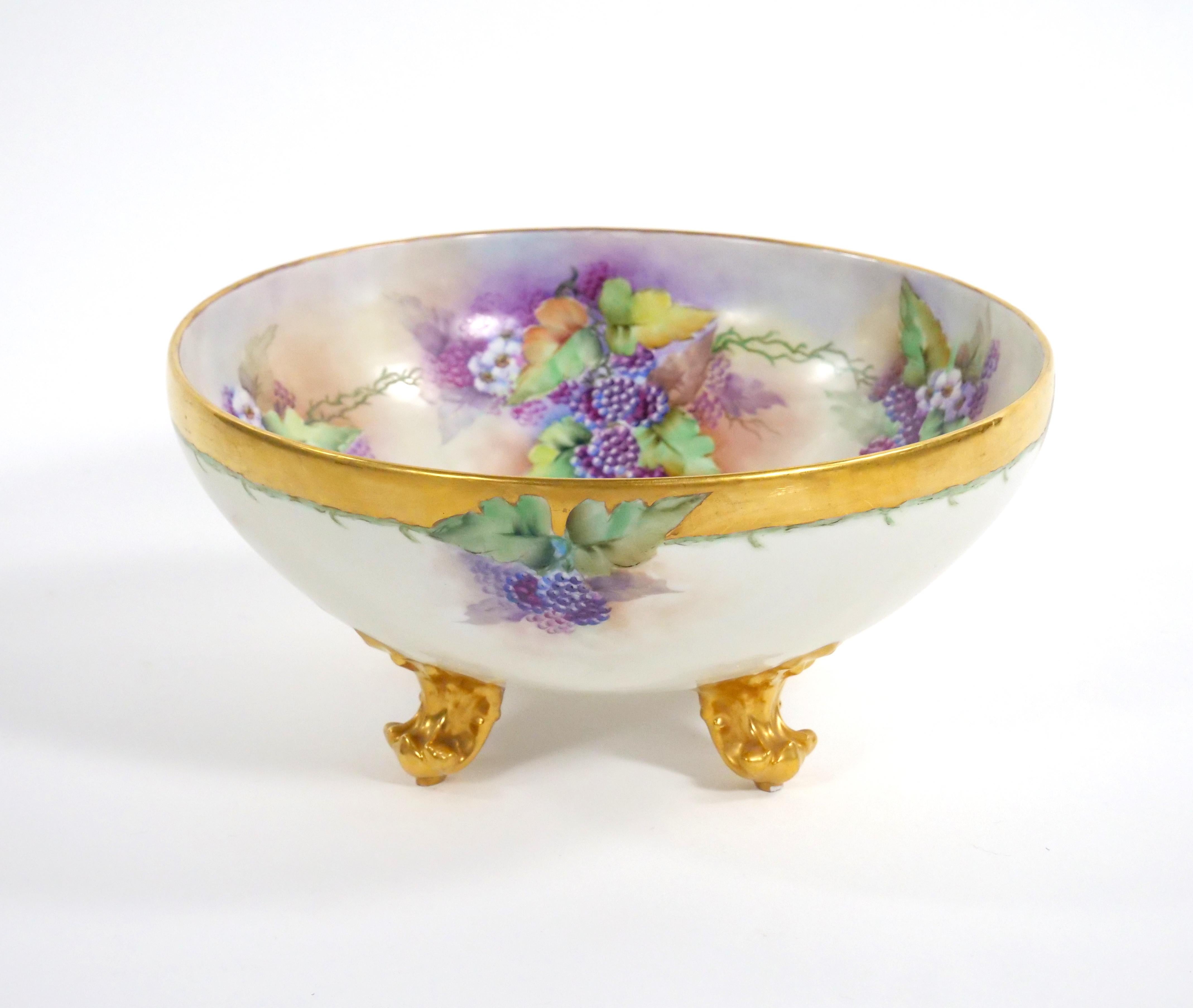 Victorian Beautifully Hand Painted / Gilt French Porcelain Footed Centerpiece / Punch Bowl For Sale
