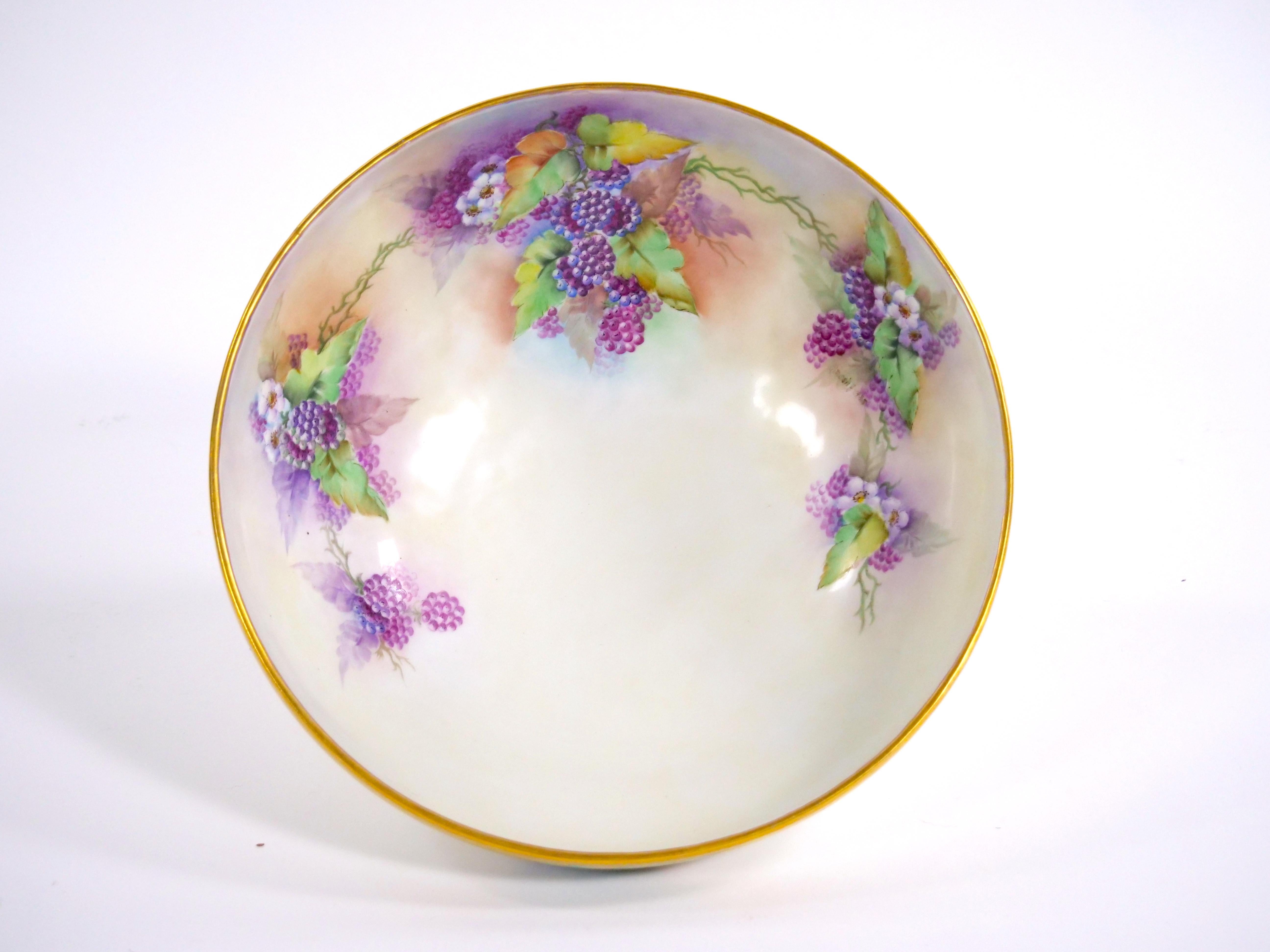 Beautifully Hand Painted / Gilt French Porcelain Footed Centerpiece / Punch Bowl In Good Condition For Sale In Tarry Town, NY