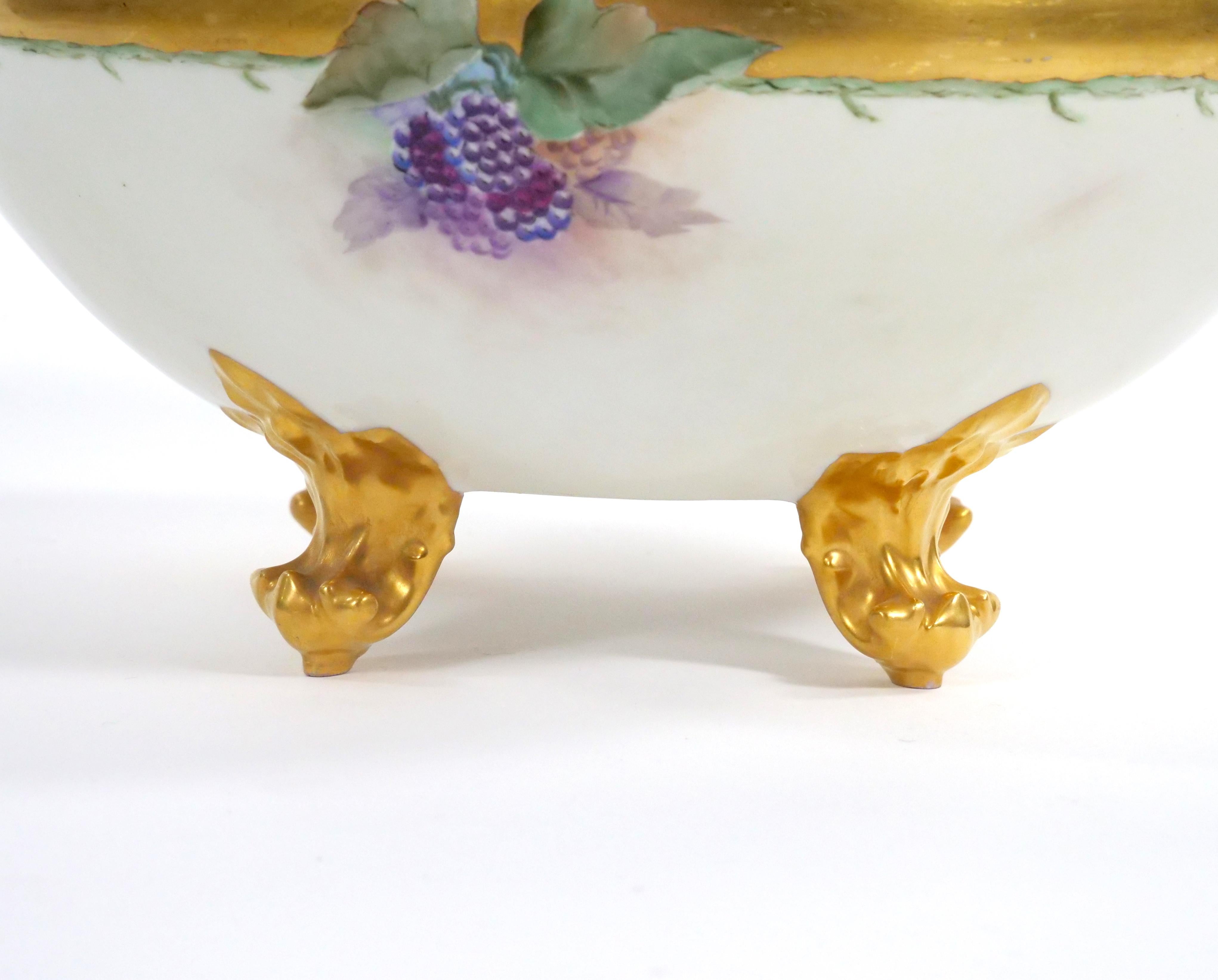 Early 20th Century Beautifully Hand Painted / Gilt French Porcelain Footed Centerpiece / Punch Bowl For Sale