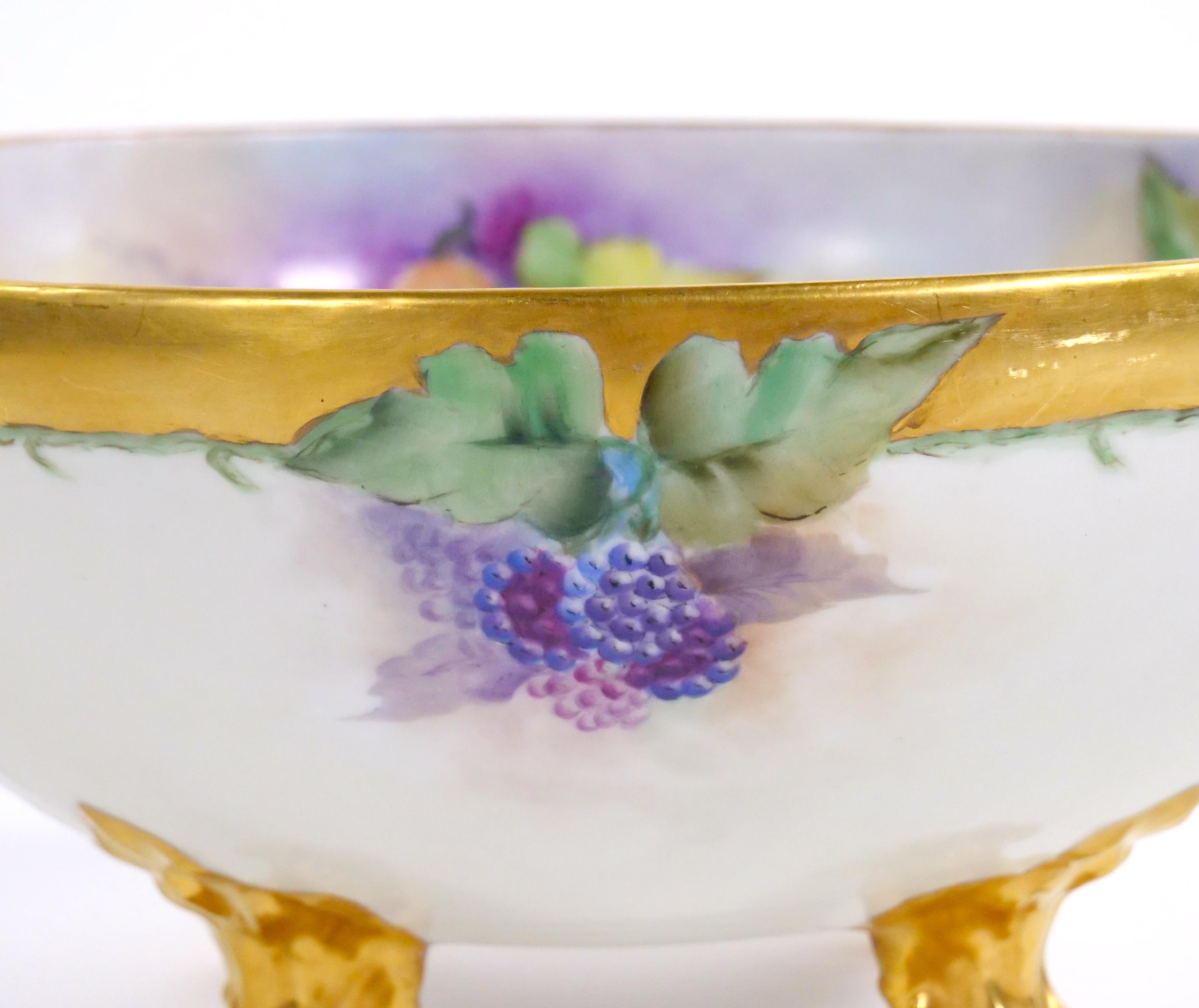 Gold Beautifully Hand Painted / Gilt French Porcelain Footed Centerpiece / Punch Bowl For Sale