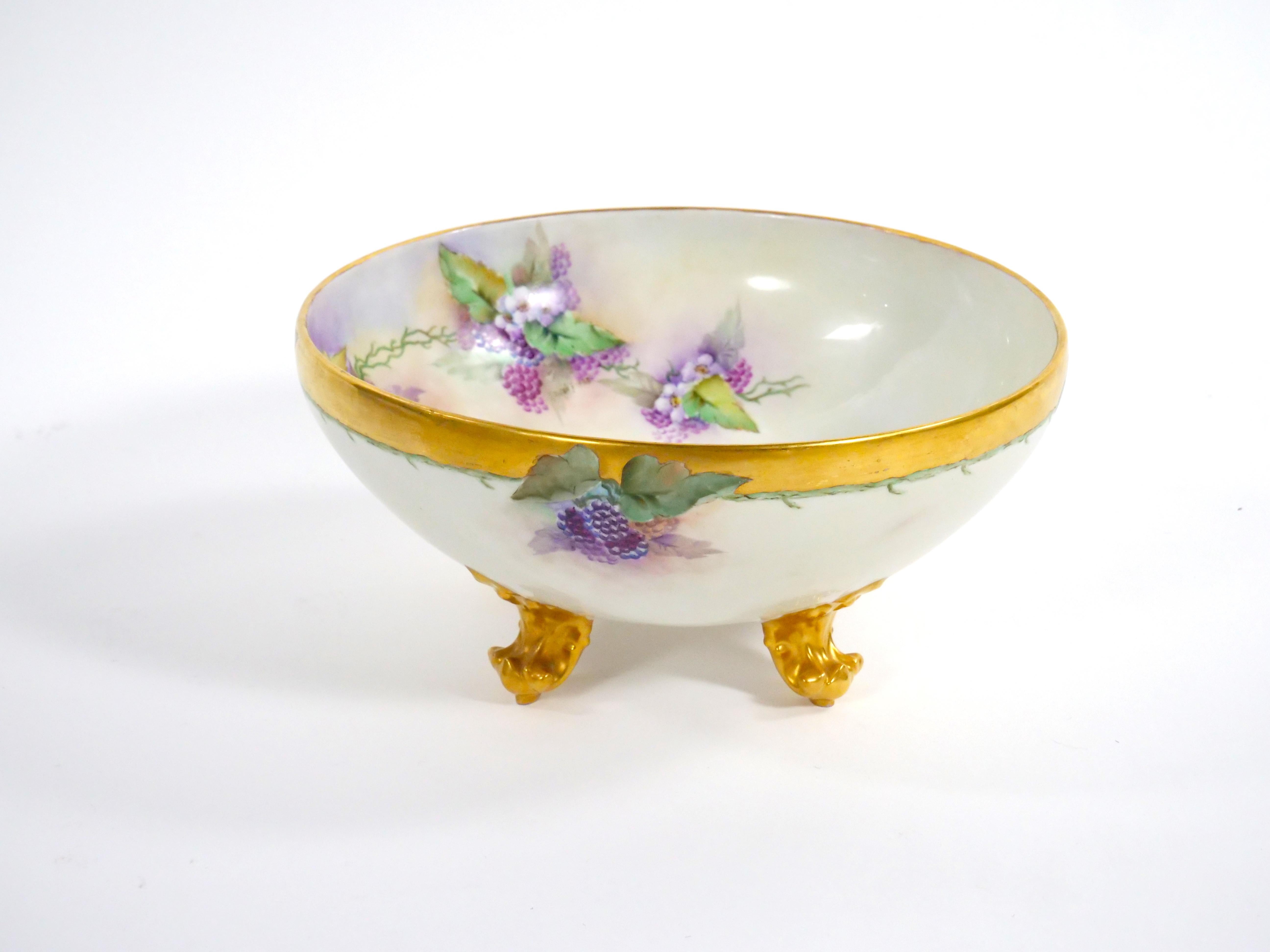 Beautifully Hand Painted / Gilt French Porcelain Footed Centerpiece / Punch Bowl For Sale 2