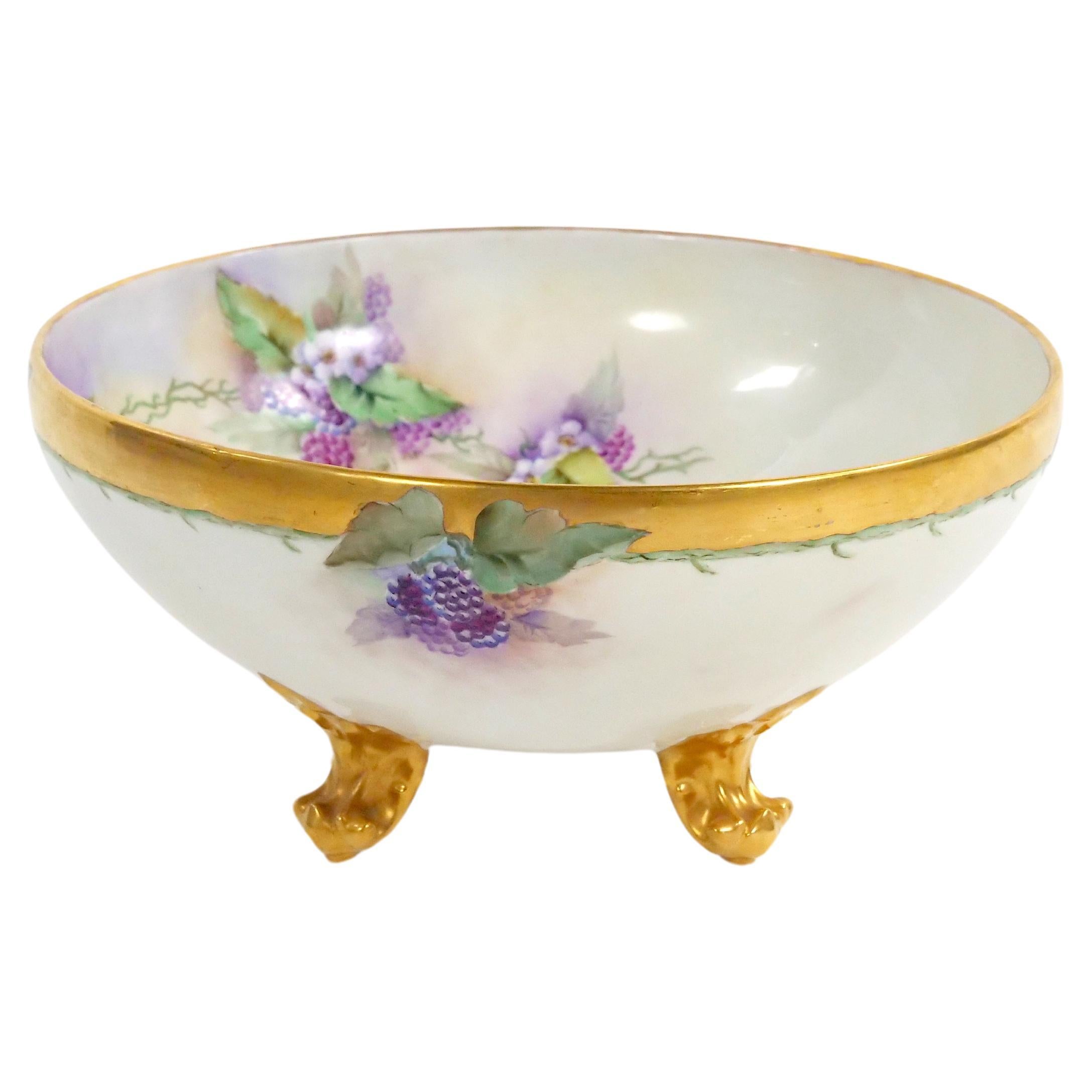 Beautifully Hand Painted / Gilt French Porcelain Footed Centerpiece / Punch Bowl For Sale