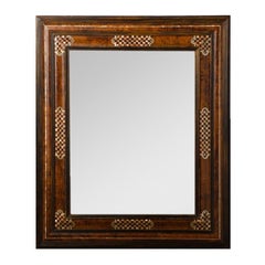 Miroir français magnifiquement incrusté en orme brûlé avec incrustation de nacre, vers 1910