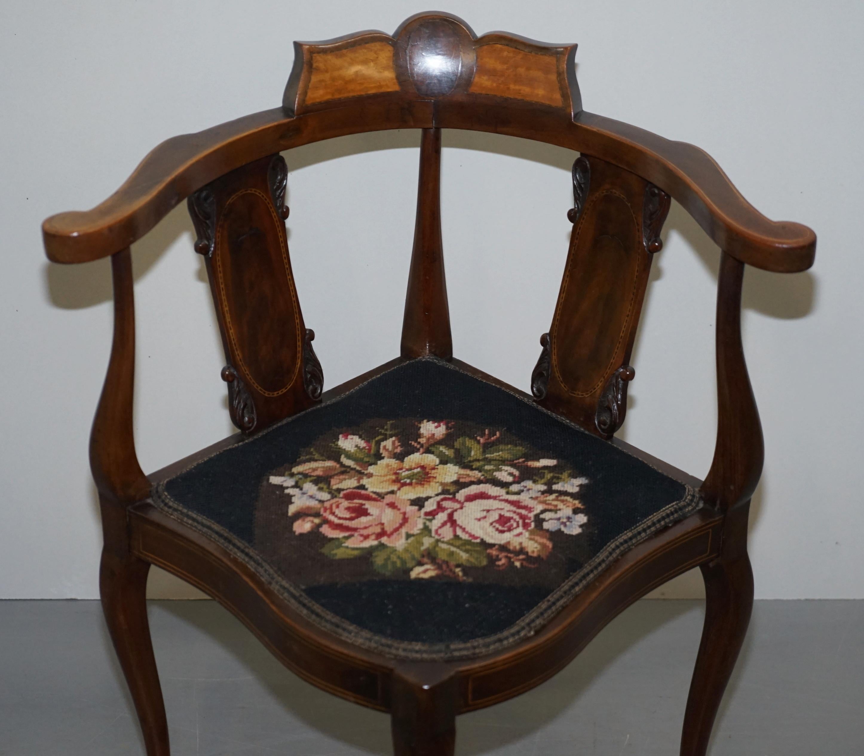 English Beautifully Inlaid Sheraton Revival Victorian Corner Chair, Sublime Quality