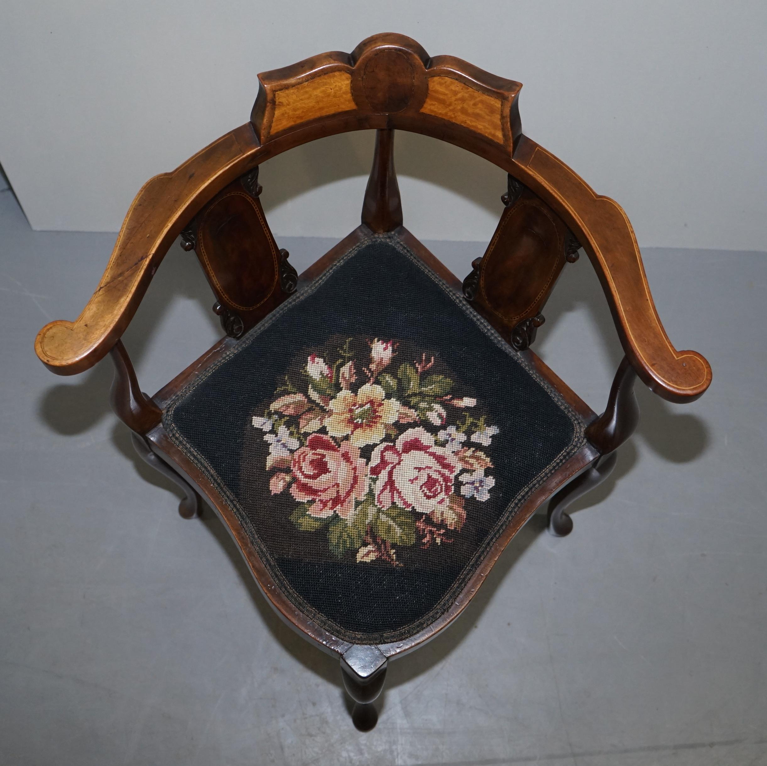 Beautifully Inlaid Sheraton Revival Victorian Corner Chair, Sublime Quality 1