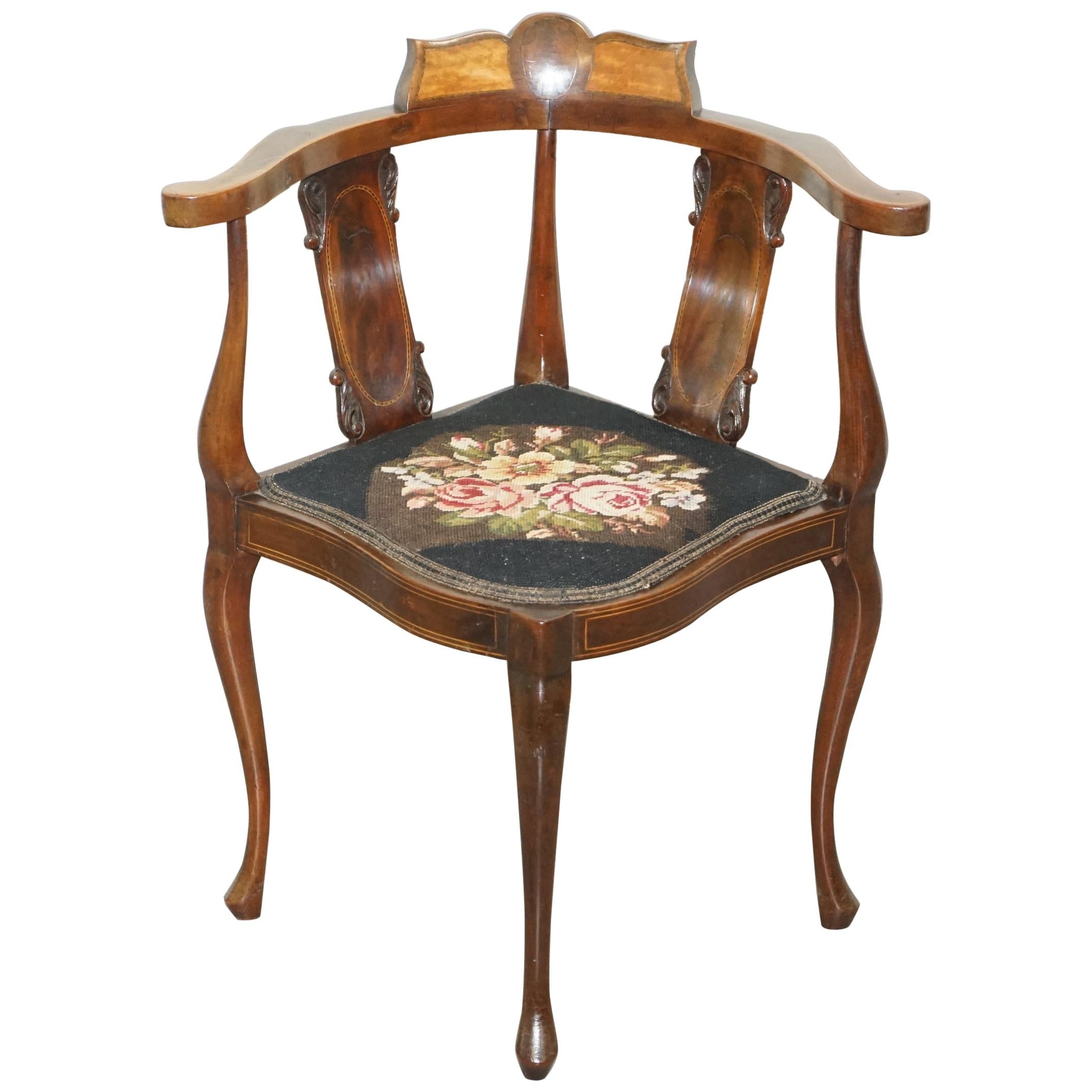 Beautifully Inlaid Sheraton Revival Victorian Corner Chair, Sublime Quality