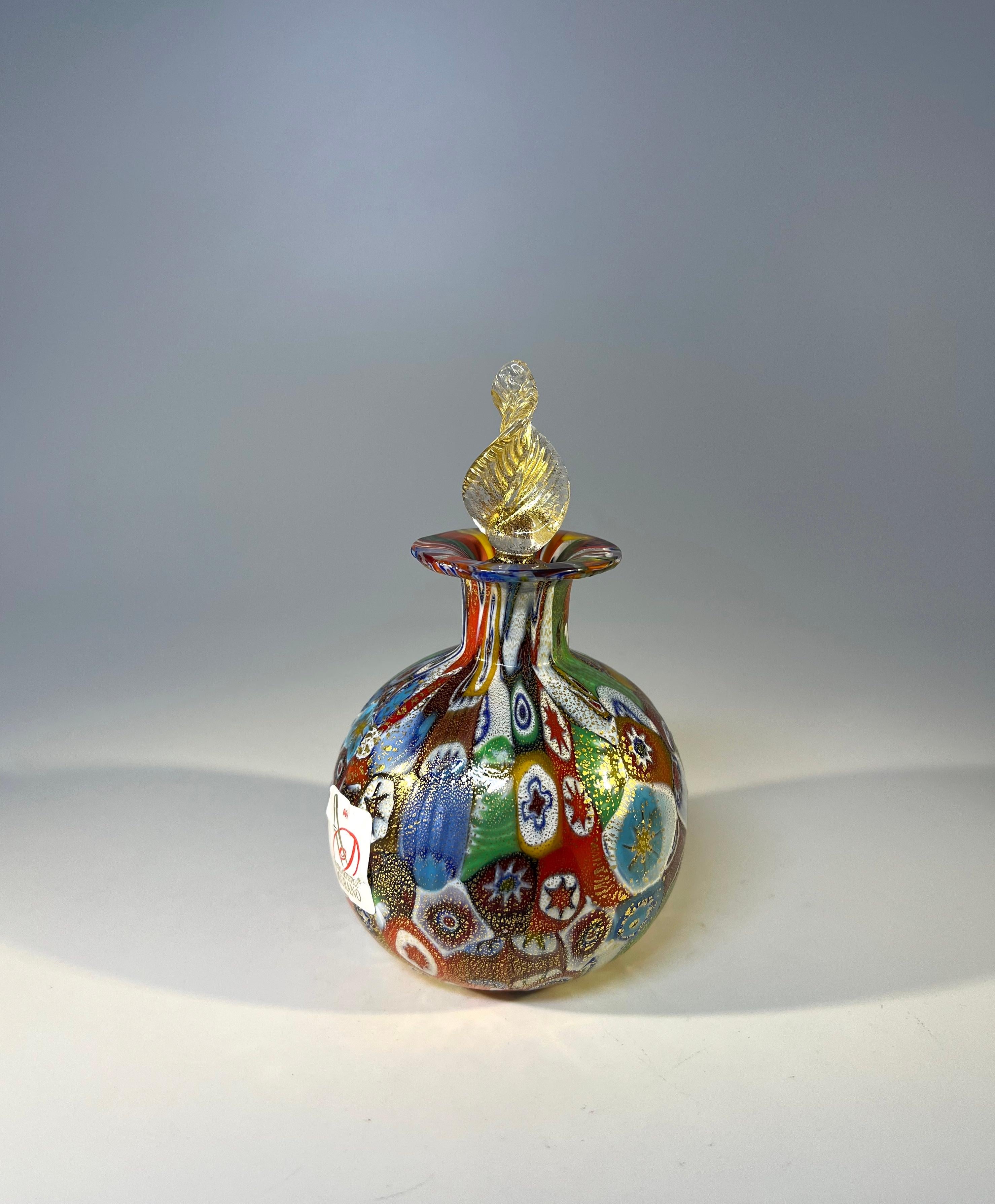Polished Intricate Millefiori, Venetian Glass Perfume Bottle Murano Mid-20th Century