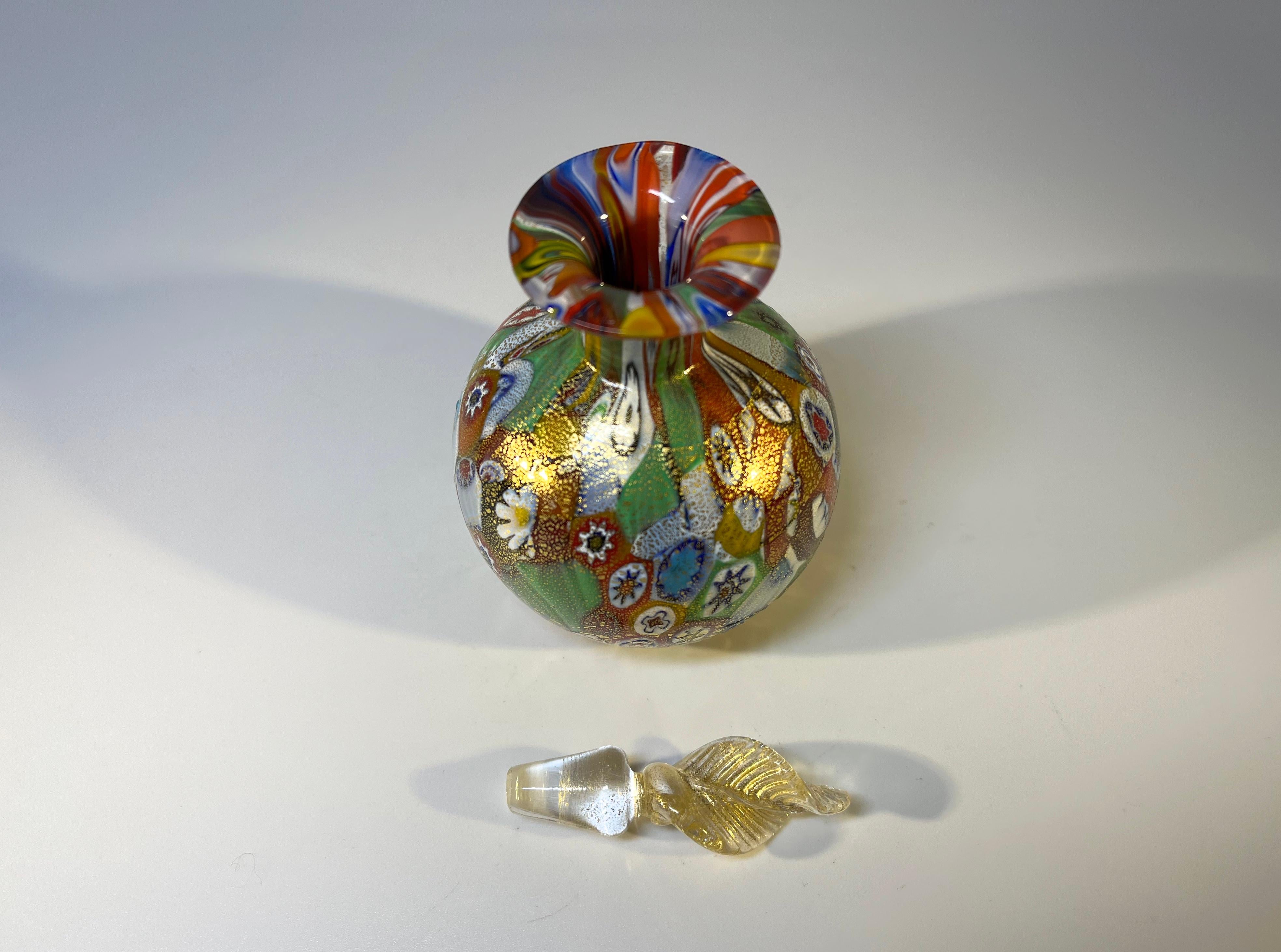 Intricate Millefiori, Venetian Glass Perfume Bottle Murano Mid-20th Century 1
