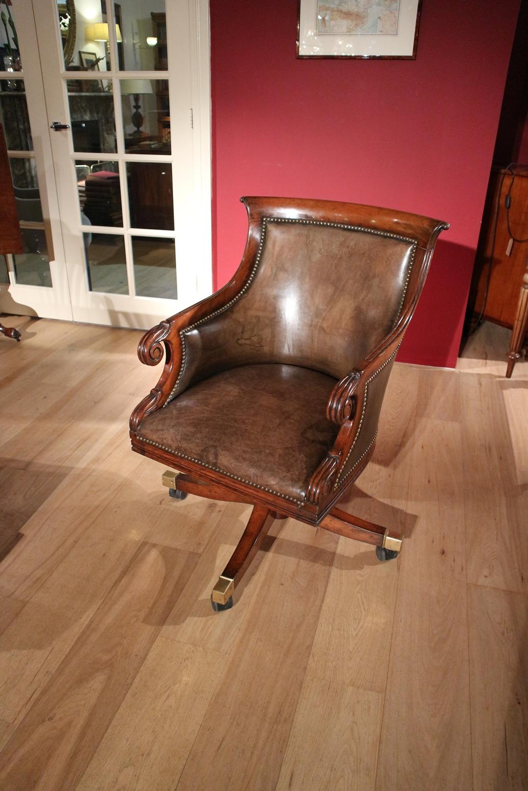 English Beautifully Lived Leather Office Chair