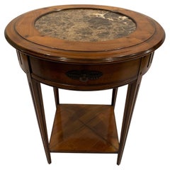 Beautifully Made Round Fruitwood Side Table with Inset Marble Top
