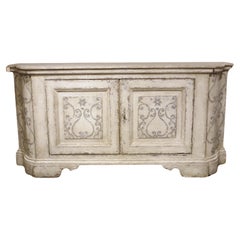 Blue and White Painted Antique Italian Credenza, Circa 1850