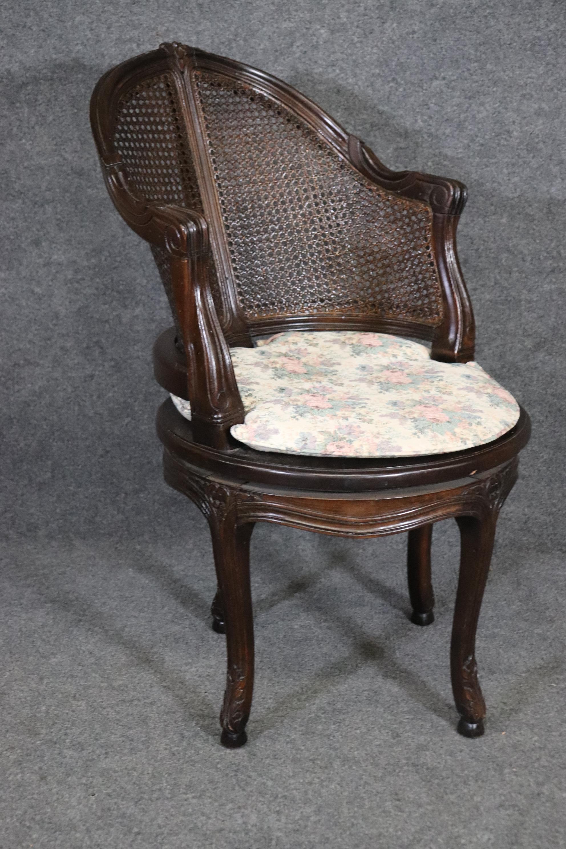 Beautifully Pair of Dark Walnut Cane back and Seated Swiveling Corner Chairs 1
