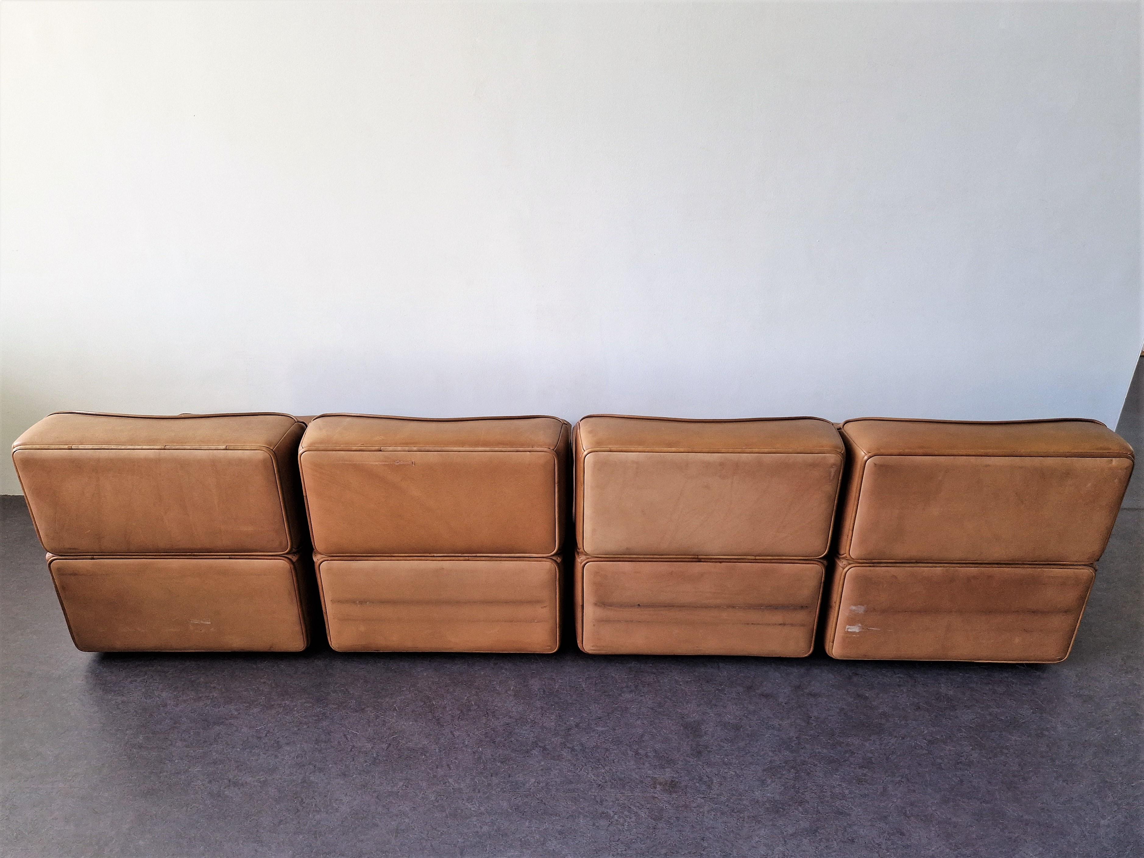 Swiss Beautifully Patinated Ds-15 4-Element Leather Sofa for De Sede, Switzerland, 70s