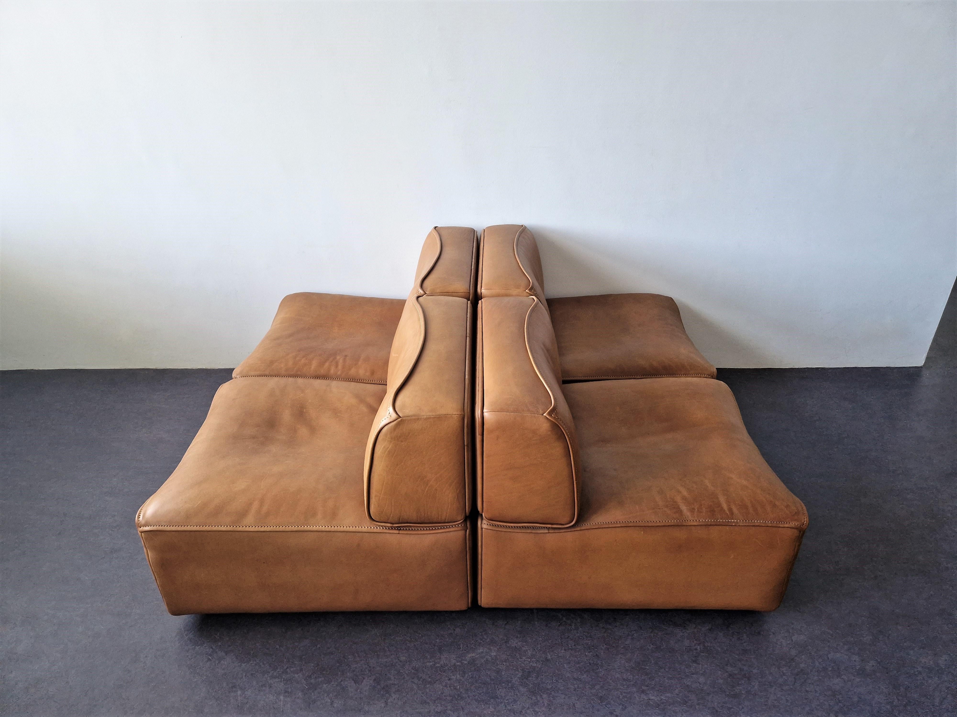 Late 20th Century Beautifully Patinated Ds-15 4-Element Leather Sofa for De Sede, Switzerland, 70s