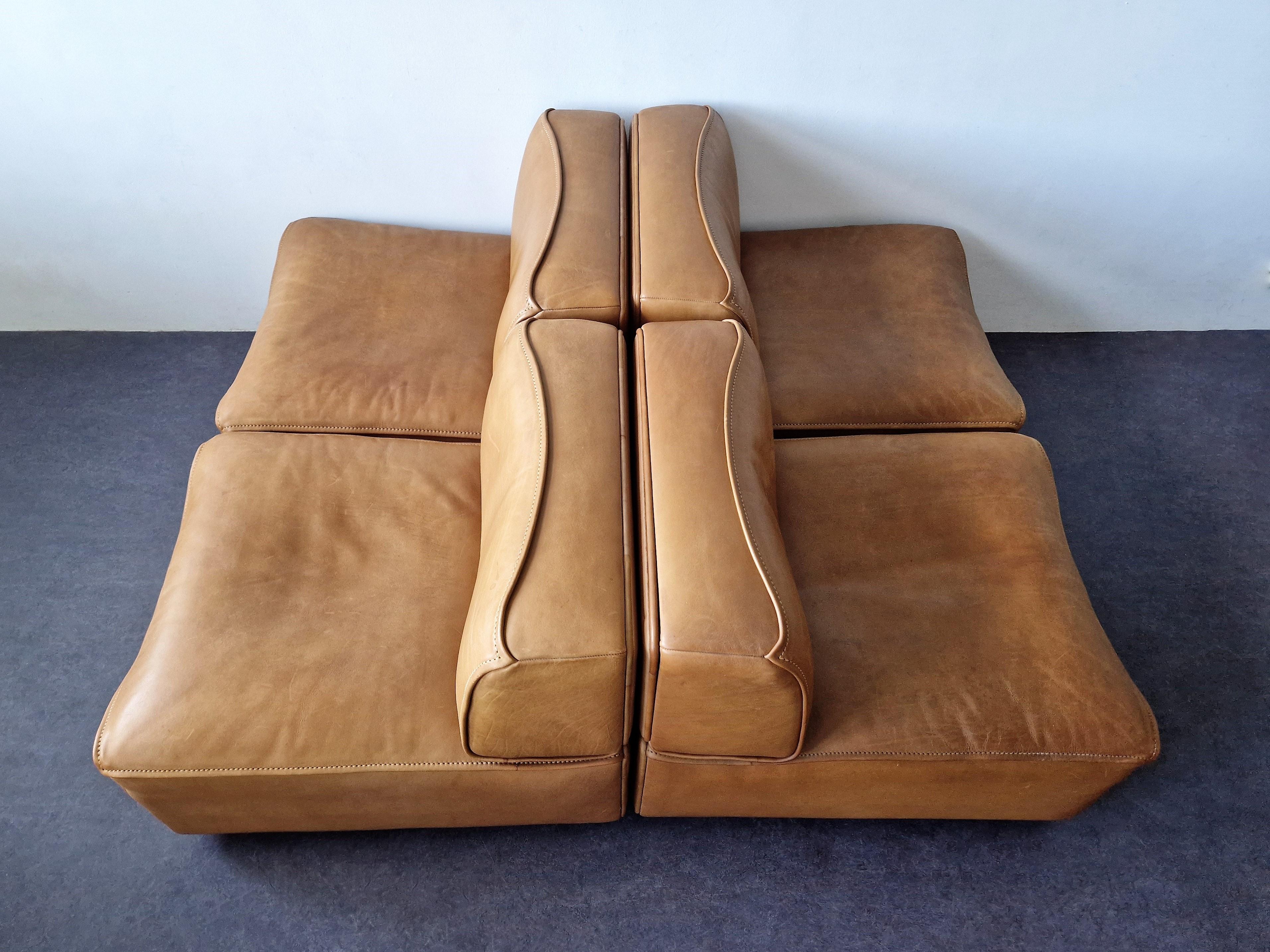 Beautifully Patinated Ds-15 4-Element Leather Sofa for De Sede, Switzerland, 70s 1