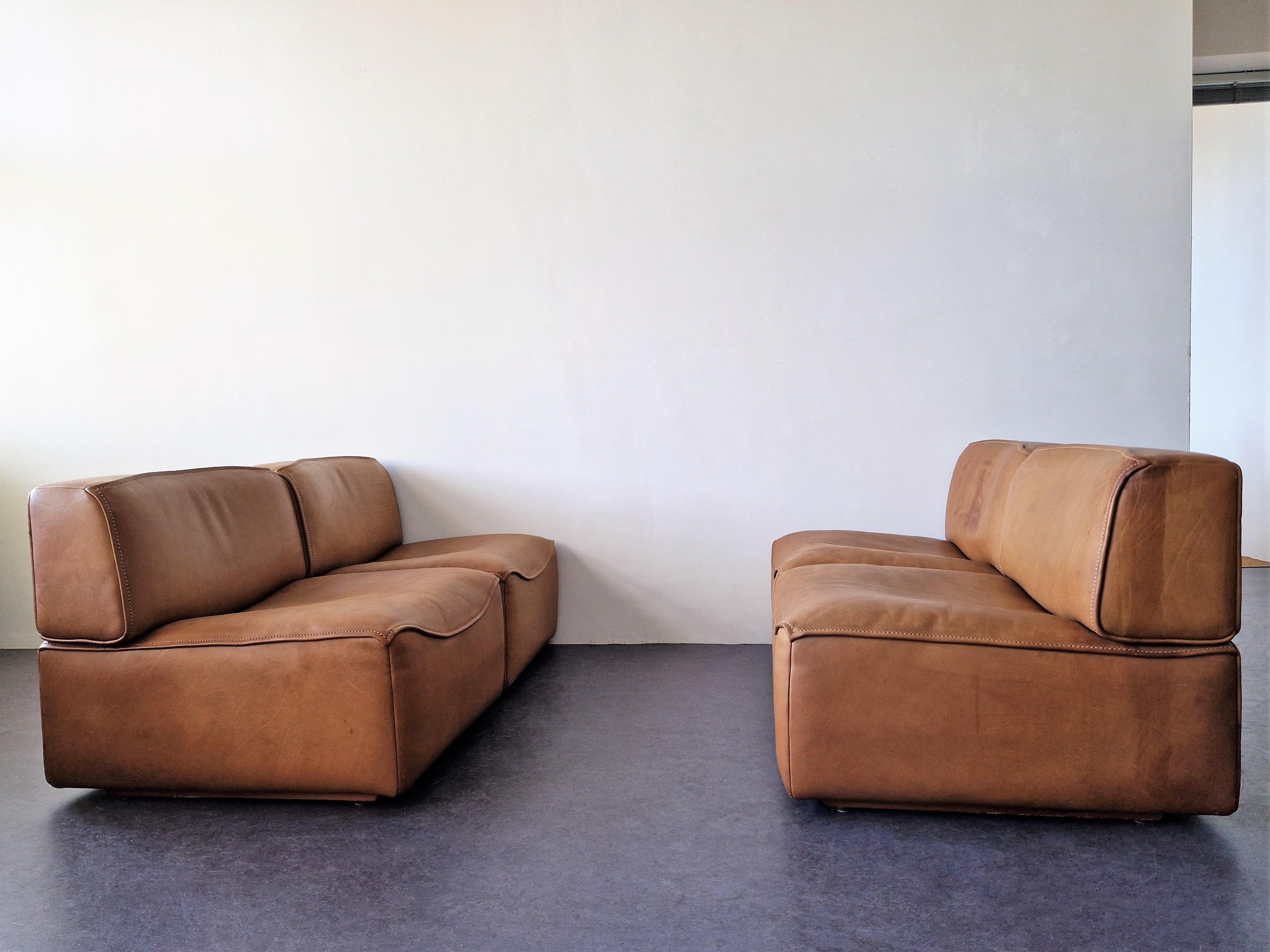 Beautifully Patinated Ds-15 4-Element Leather Sofa for De Sede, Switzerland, 70s 4
