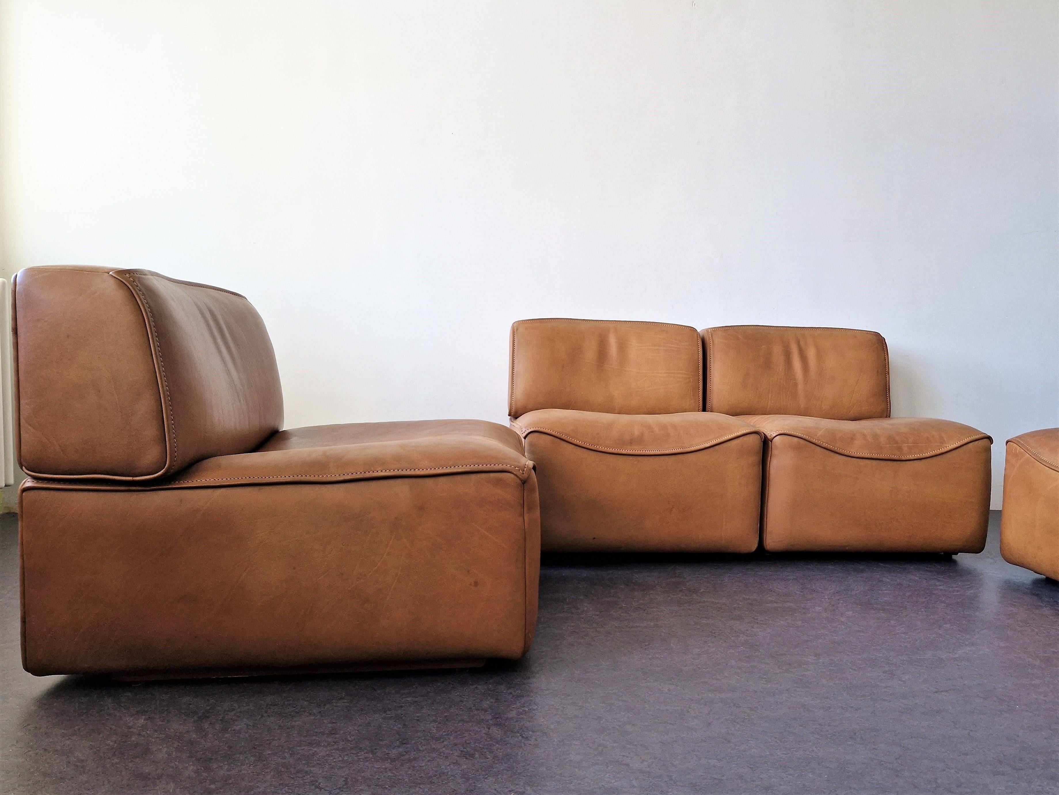 Beautifully Patinated Ds-15 4-Element Leather Sofa for De Sede, Switzerland, 70s 5