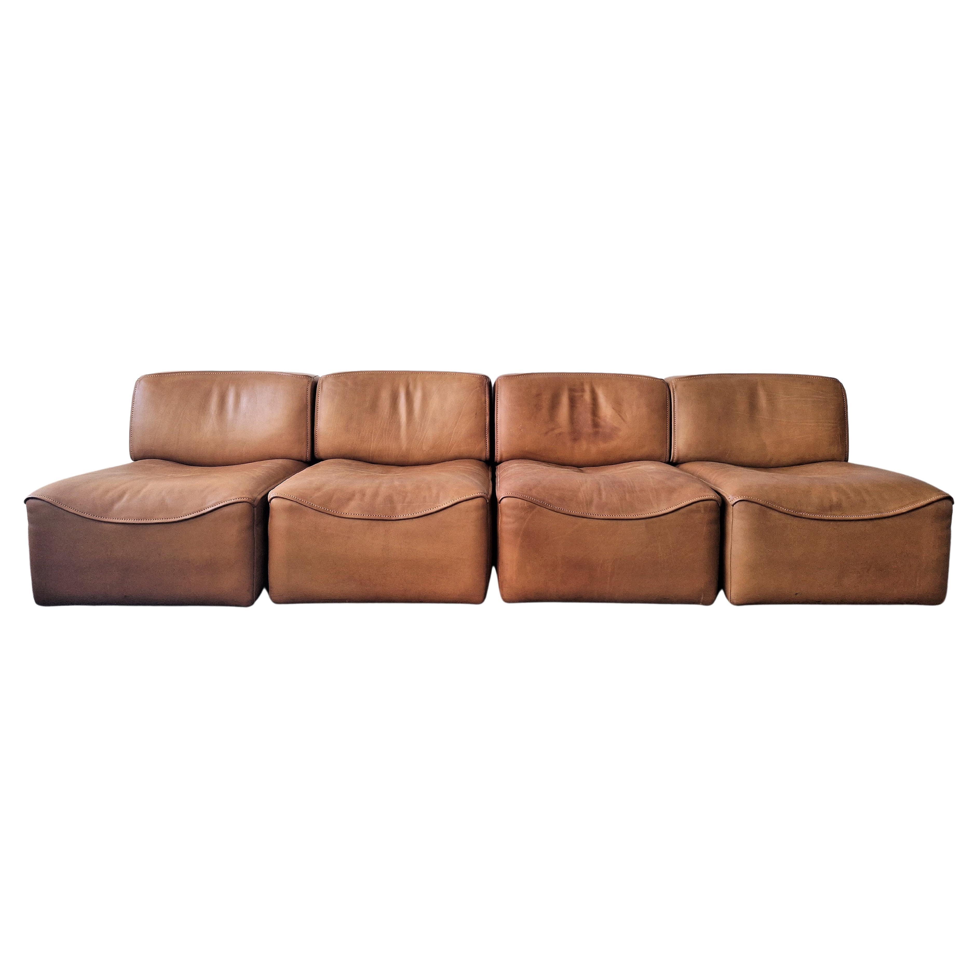 Beautifully Patinated Ds-15 4-Element Leather Sofa for De Sede, Switzerland, 70s