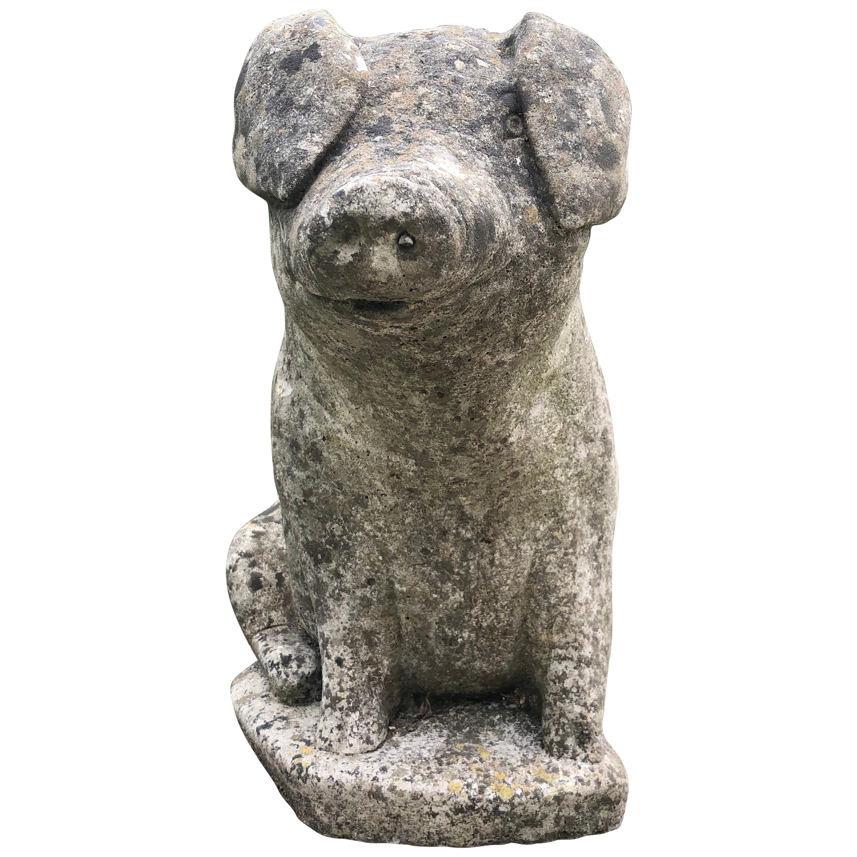 Beautifully-Patinated English Cast Stone Pig