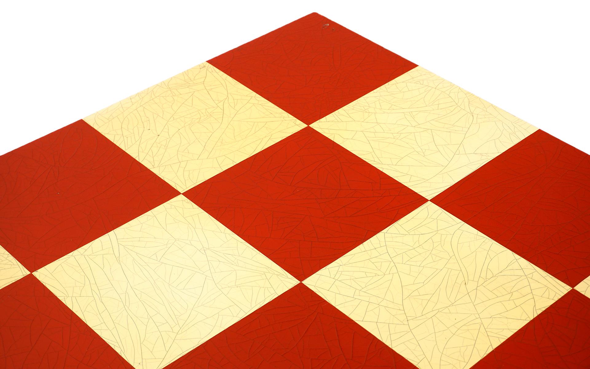 American Beautifully Patinated Milo Baughman Checkerboard Coffee Table, Red and Off White
