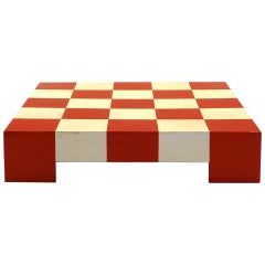 Beautifully Patinated Milo Baughman Checkerboard Coffee Table, Red and Off White