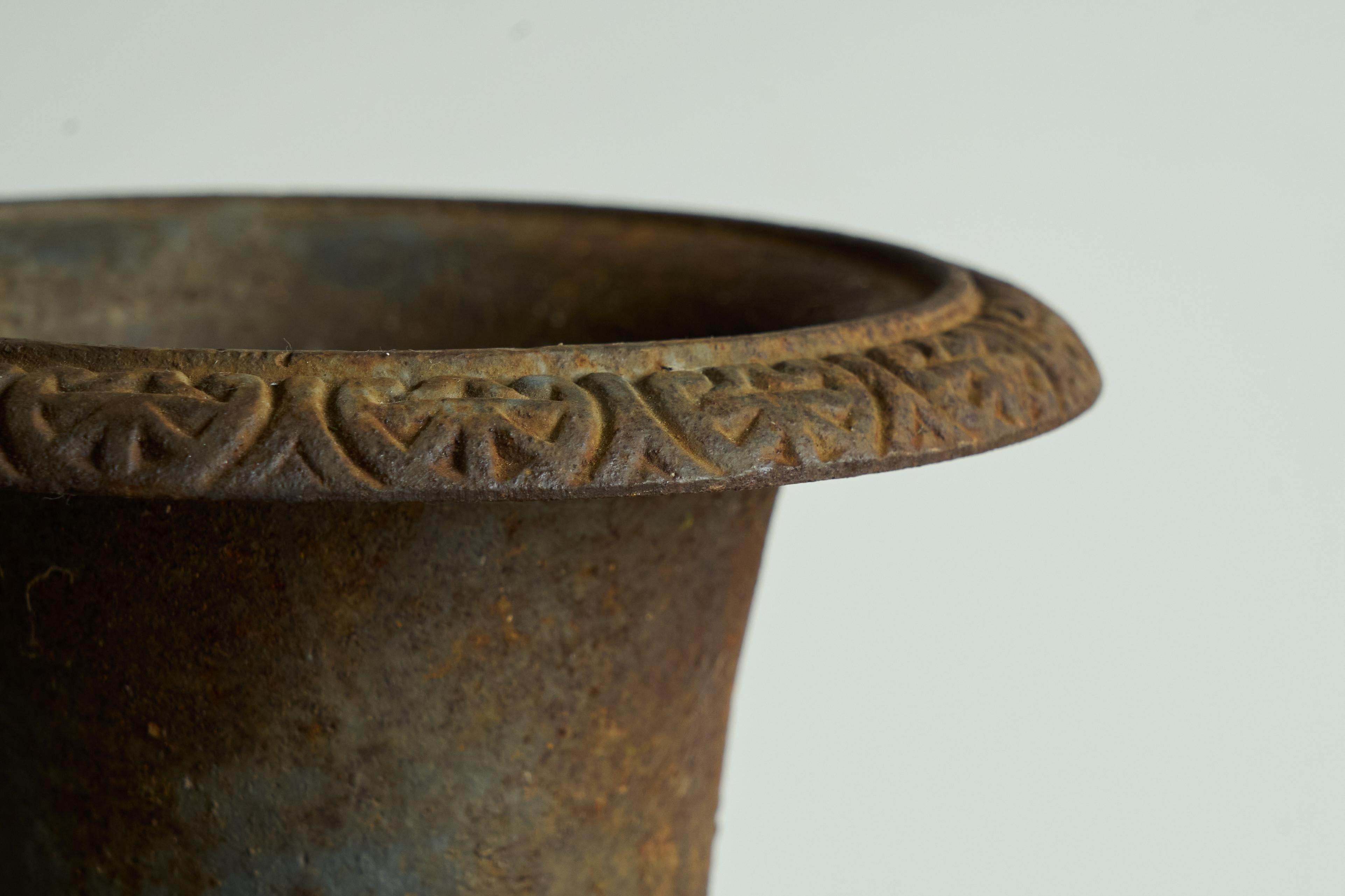 Beautifully Patinated Neoclassical Cast Iron Vase or Planter Late 19th Century For Sale 3