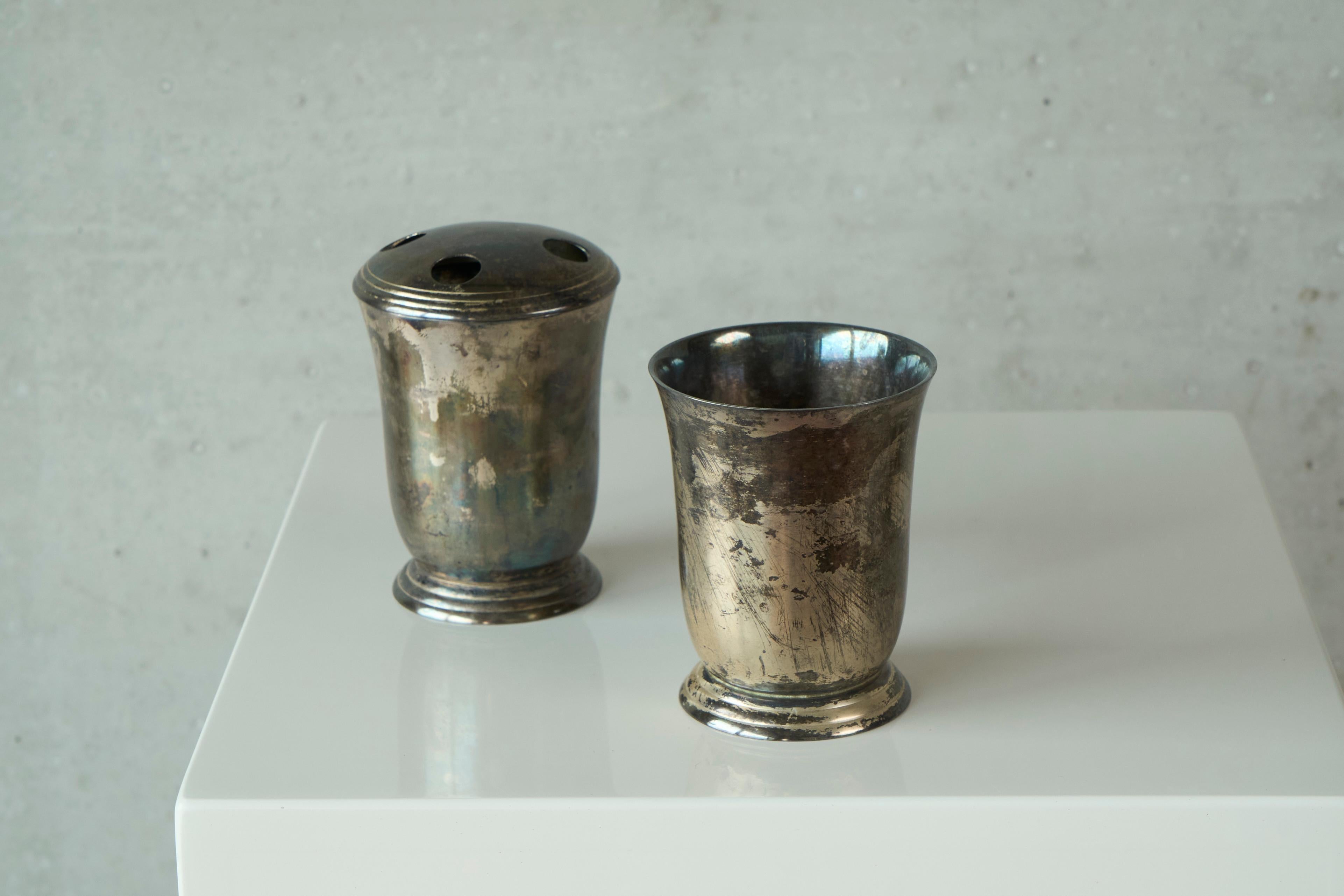 Mid-Century Modern Beautifully Patinated Silver Plated Bathroom Set 1960s For Sale