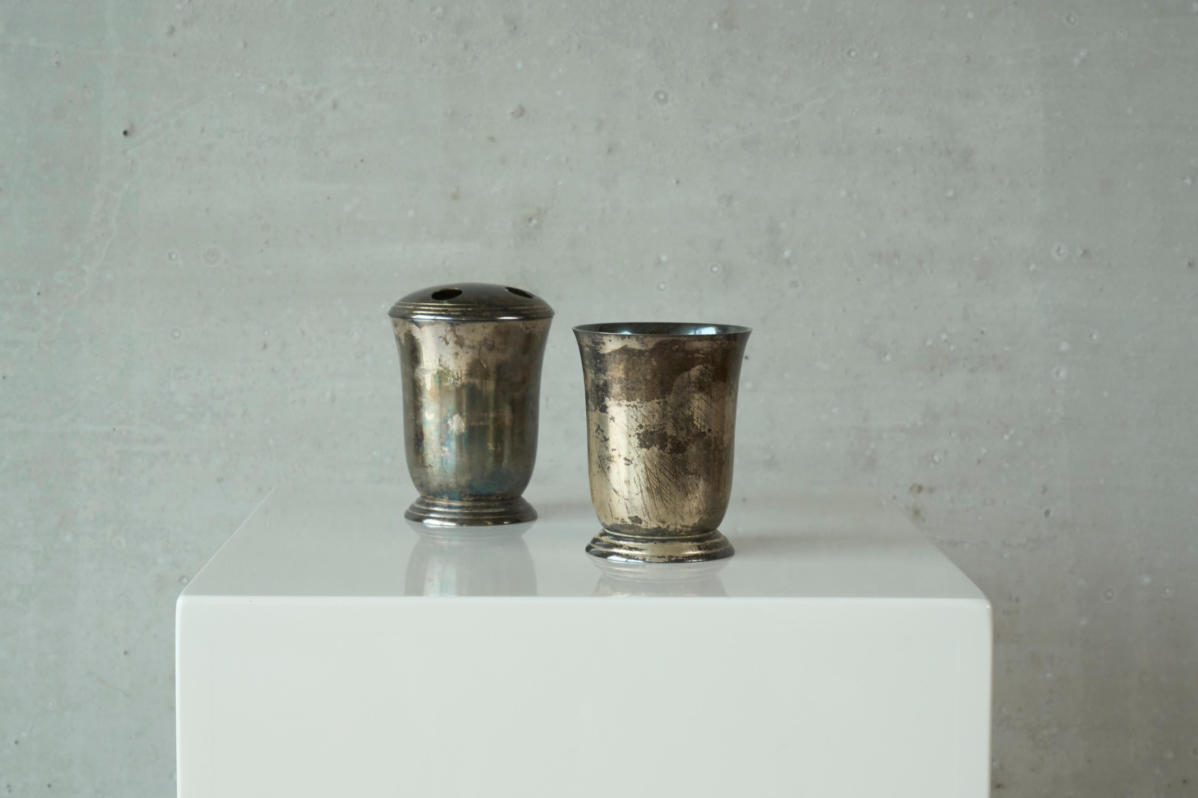 Beautifully Patinated Silver Plated Bathroom Set 1960s For Sale 1