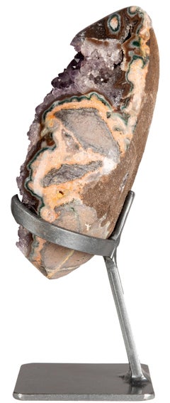 Purple Amethyst Cluster with Agate, Green Celadonite and White Quartz Sculpture