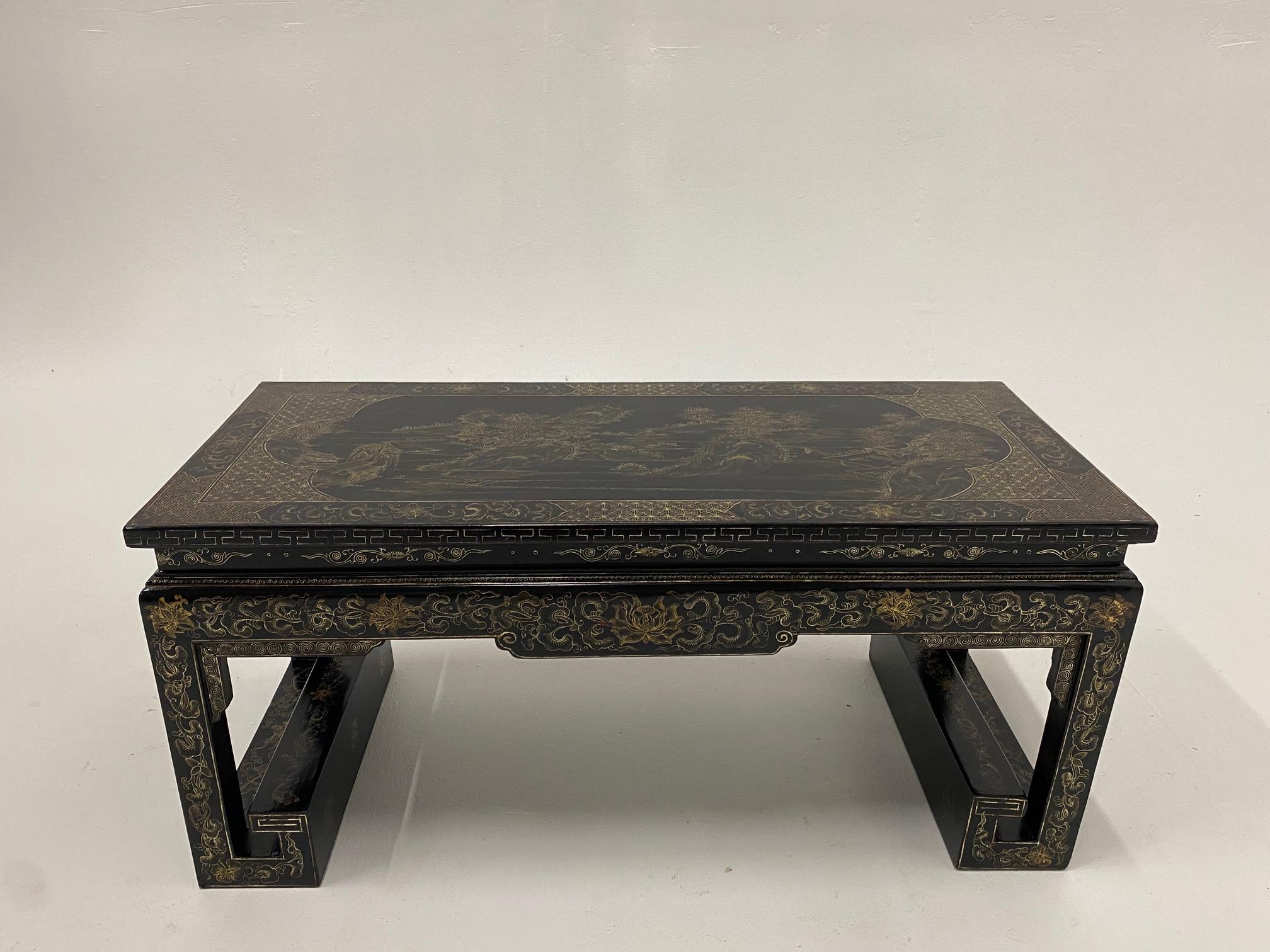 Beautifully Shaped and Decorated Chinese Lacquer Table In Good Condition For Sale In Hopewell, NJ