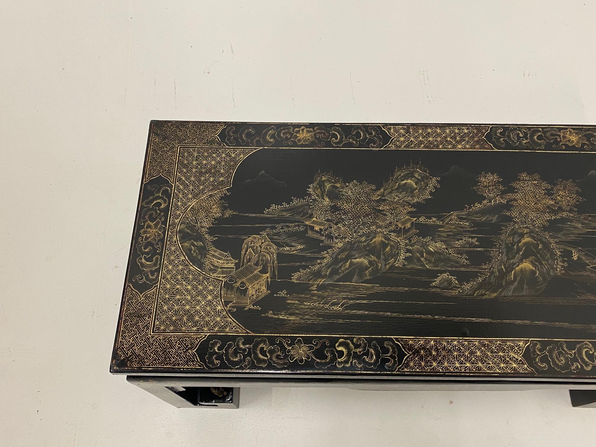 Beautifully Shaped and Decorated Chinese Lacquer Table For Sale 3