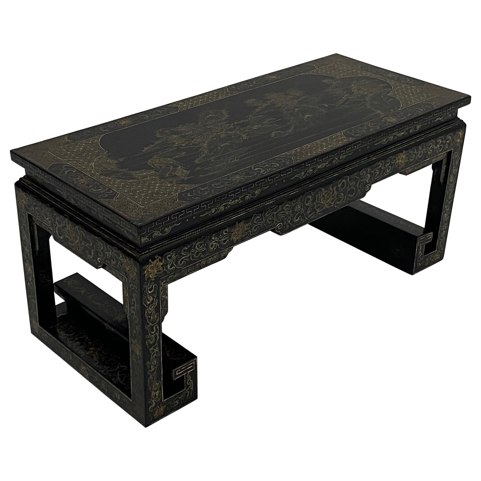 Beautifully Shaped and Decorated Chinese Lacquer Table For Sale