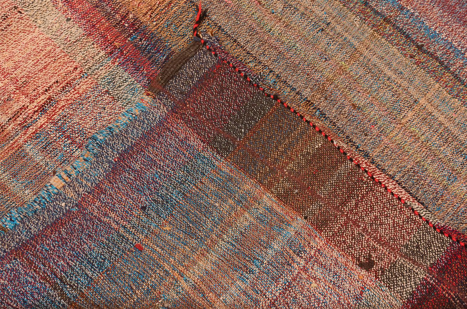 Beautifully Striped Decorative Vintage Persian Kilim Rug. Country of Origin: Vintage Persian / Circa Date: Mid 20th Century - Size: 8 ft 4 in x 11 ft 5 in (2.54 m x 3.48 m).